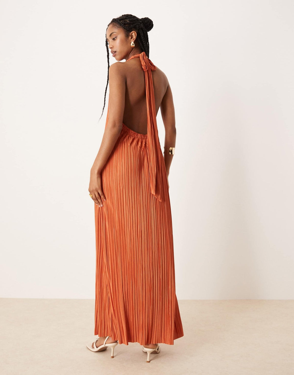 ASOS DESIGN plisse halter maxi dress in rust - ASOS Sample Sale