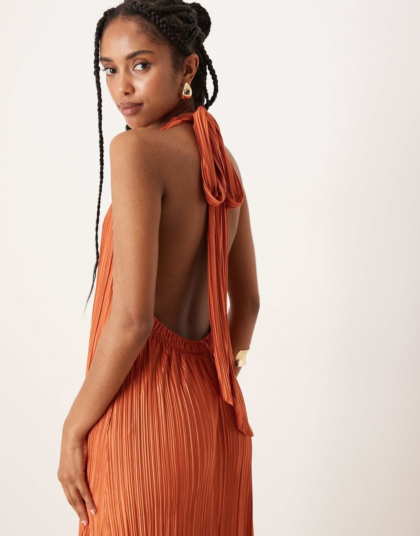 ASOS DESIGN plisse halter maxi dress in rust - ASOS Sample Sale