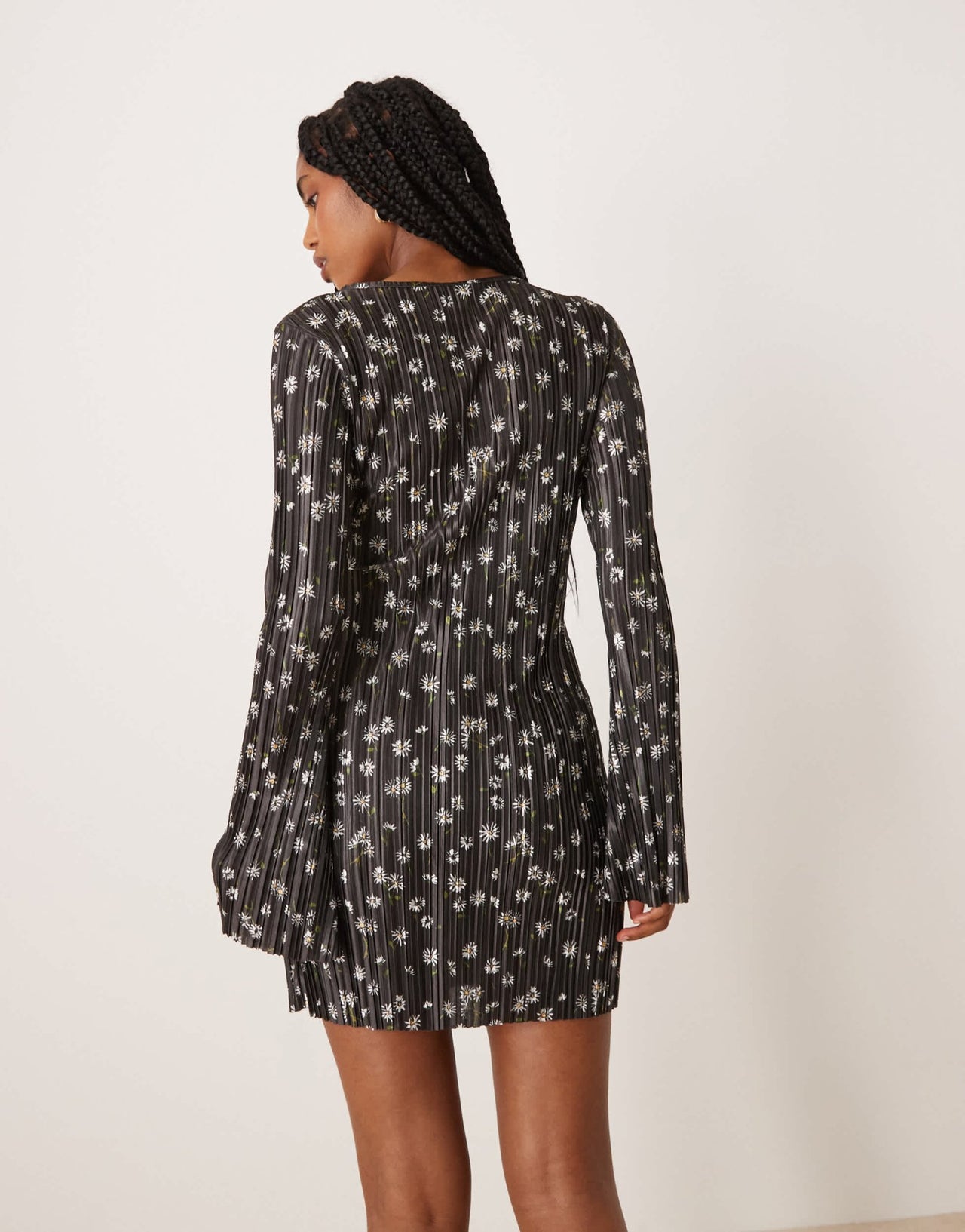 ASOS DESIGN plisse long angel sleeve wrap front mini dress in daisy print - ASOS Sample Sale