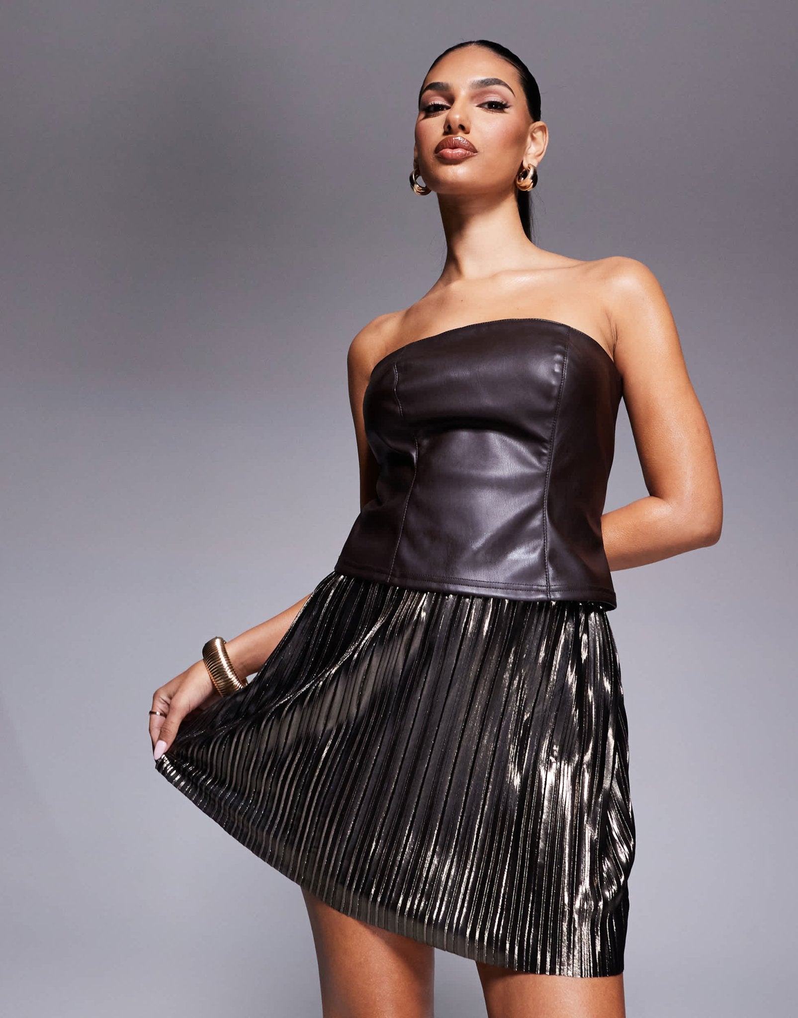 ASOS DESIGN plisse mini skirt in metallic gold - ASOS Sample Sale