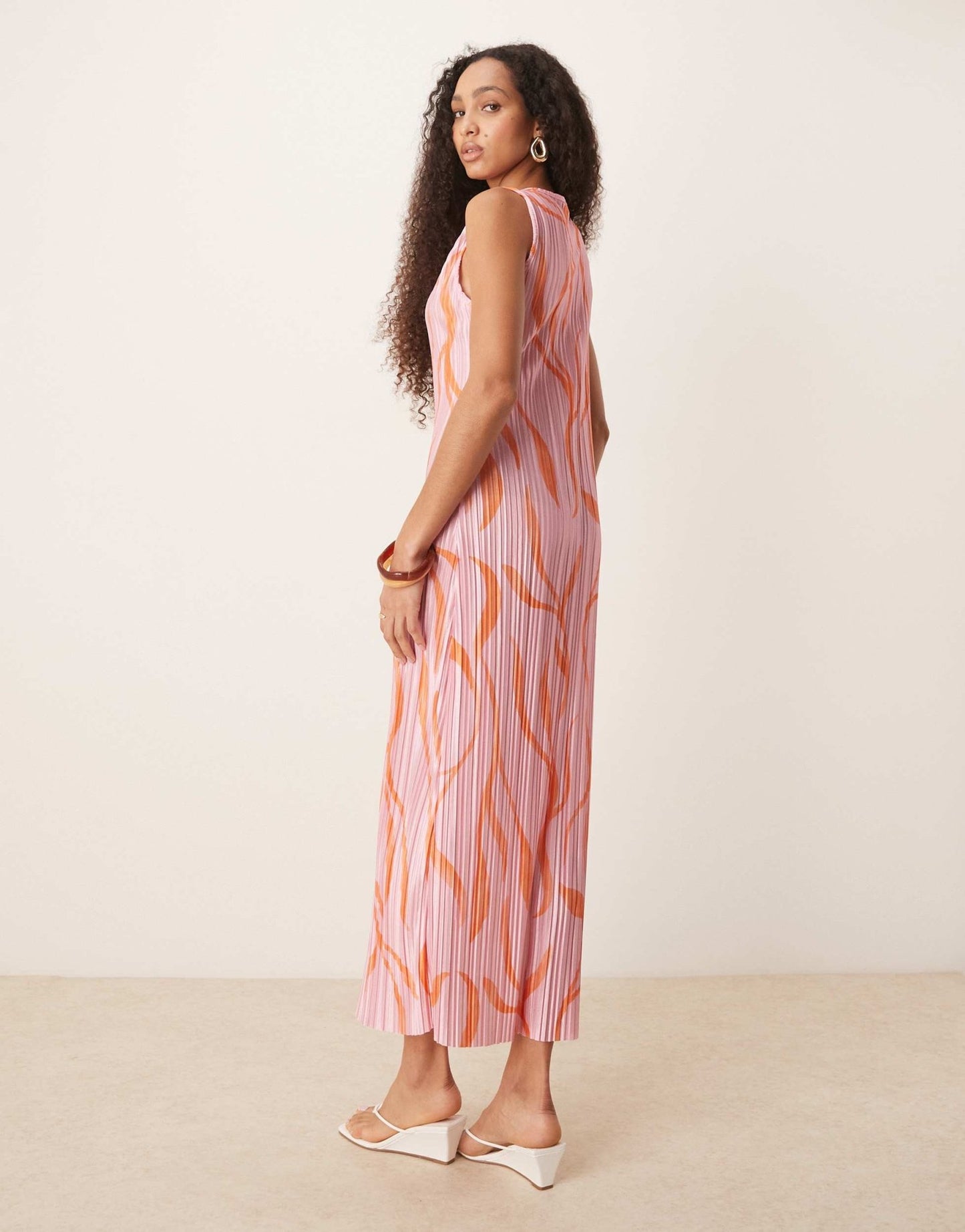 ASOS DESIGN plisse sleeveless midi dress in pink swirl print - ASOS Sample Sale
