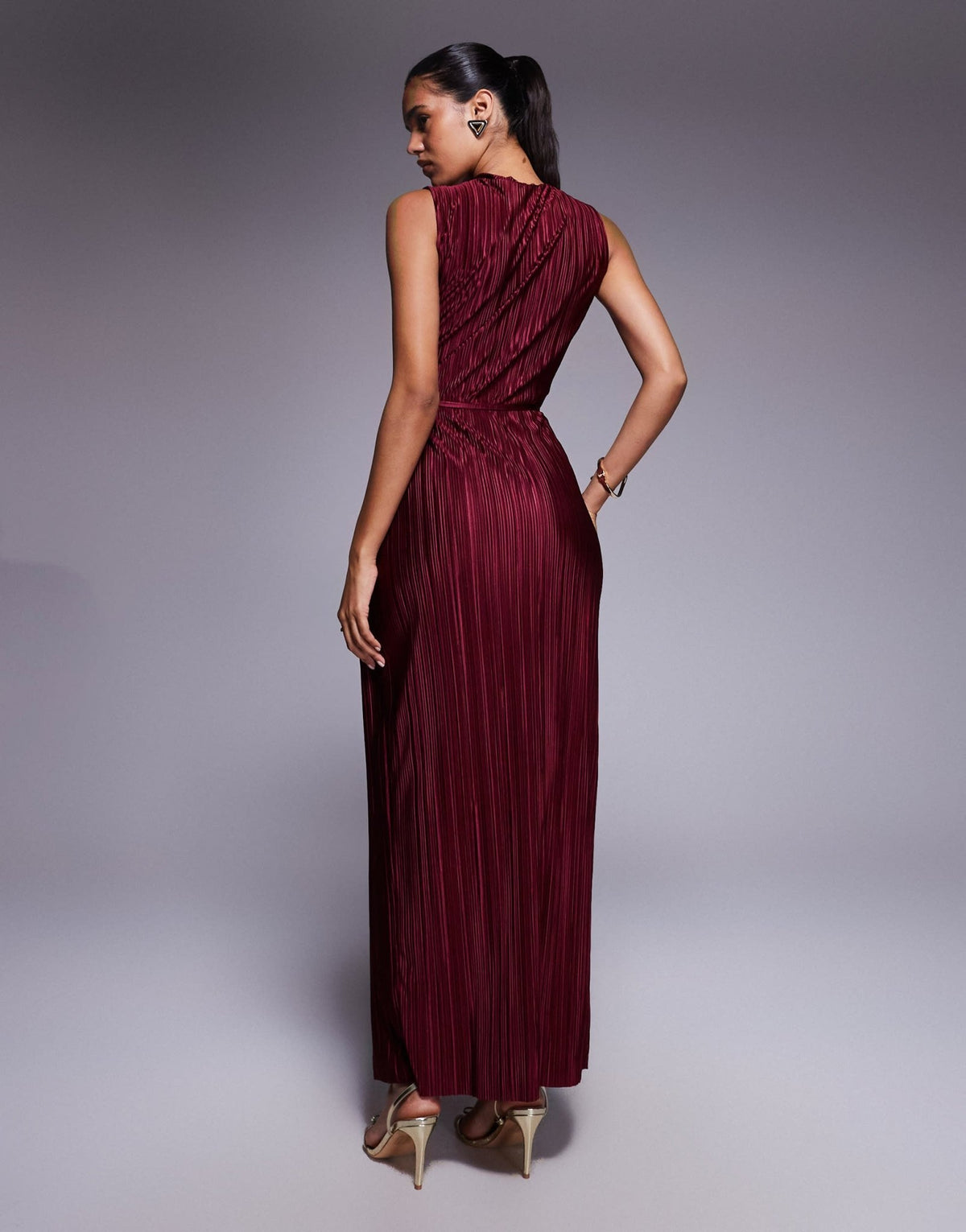 ASOS DESIGN plisse sleeveless wrap tie front maxi dress in wine - ASOS Sample Sale