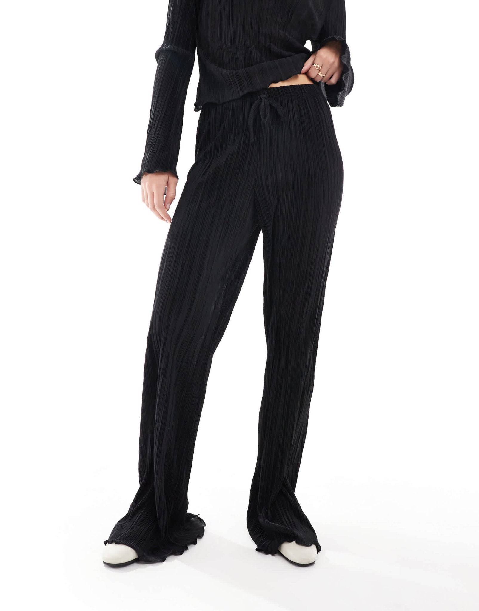 ASOS DESIGN plisse trouser with fluted hem co ord in black - ASOS Sample Sale