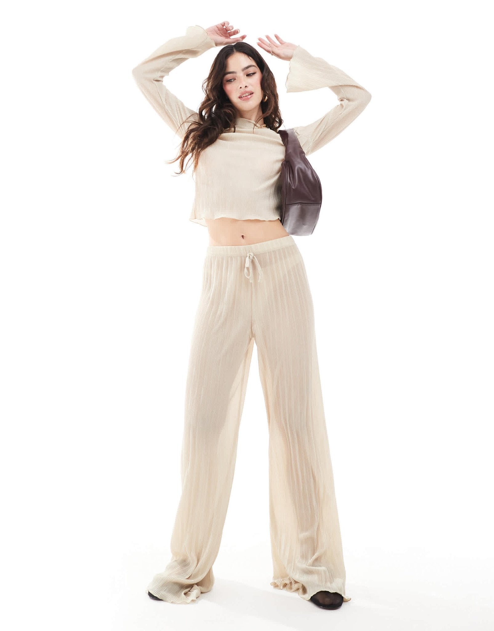 ASOS DESIGN plisse trouser with fluted hem co ord in champagne - ASOS Sample Sale