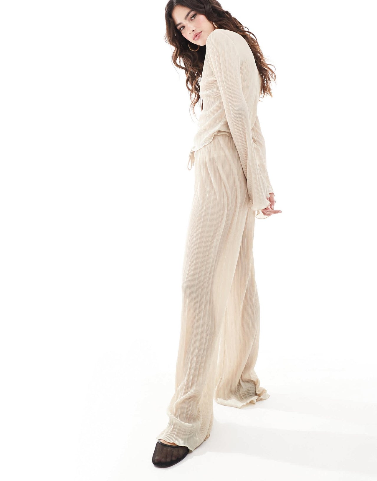 ASOS DESIGN plisse trouser with fluted hem co ord in champagne - ASOS Sample Sale