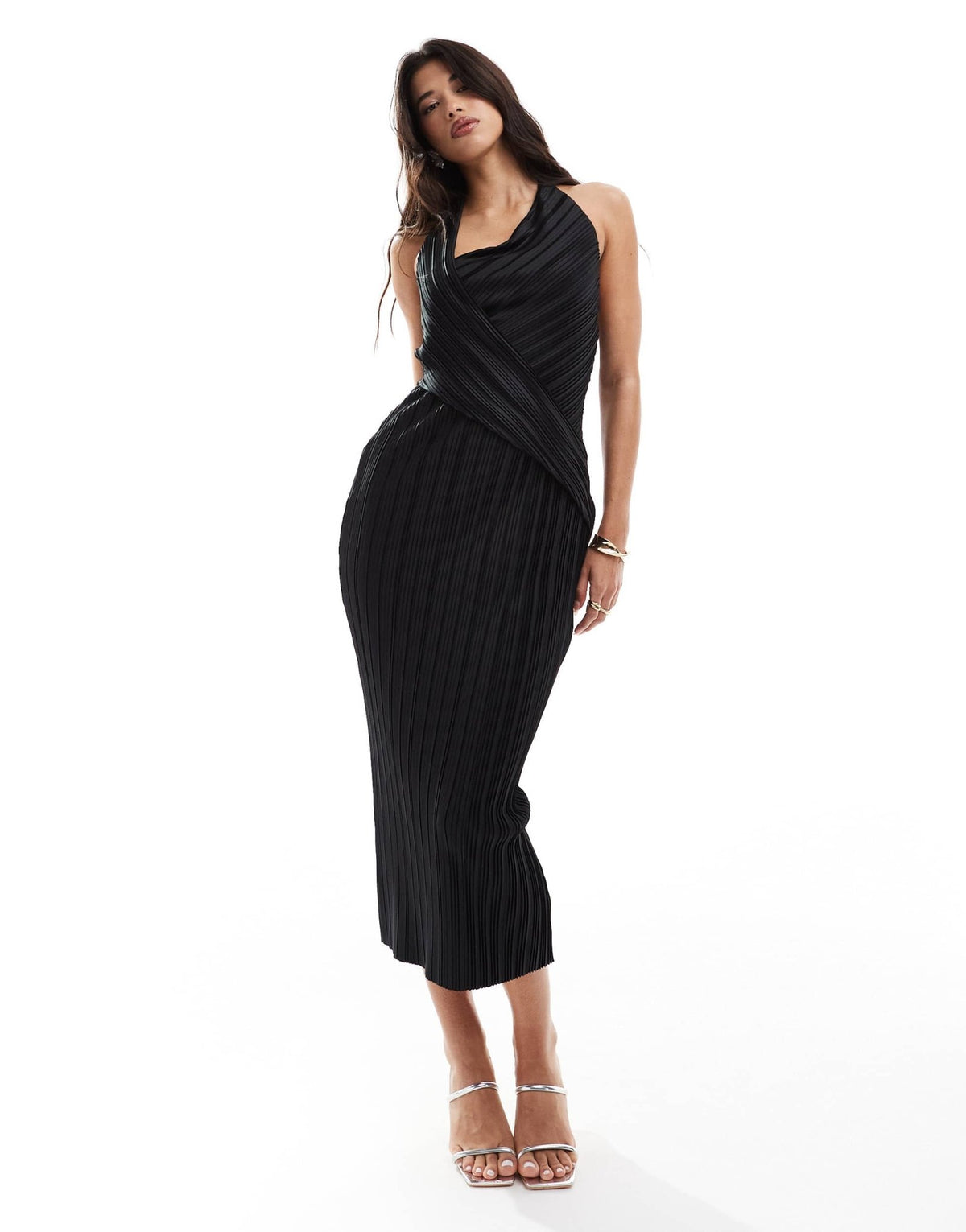 ASOS DESIGN plisse wrap around neckline midi dress in black - ASOS Sample Sale