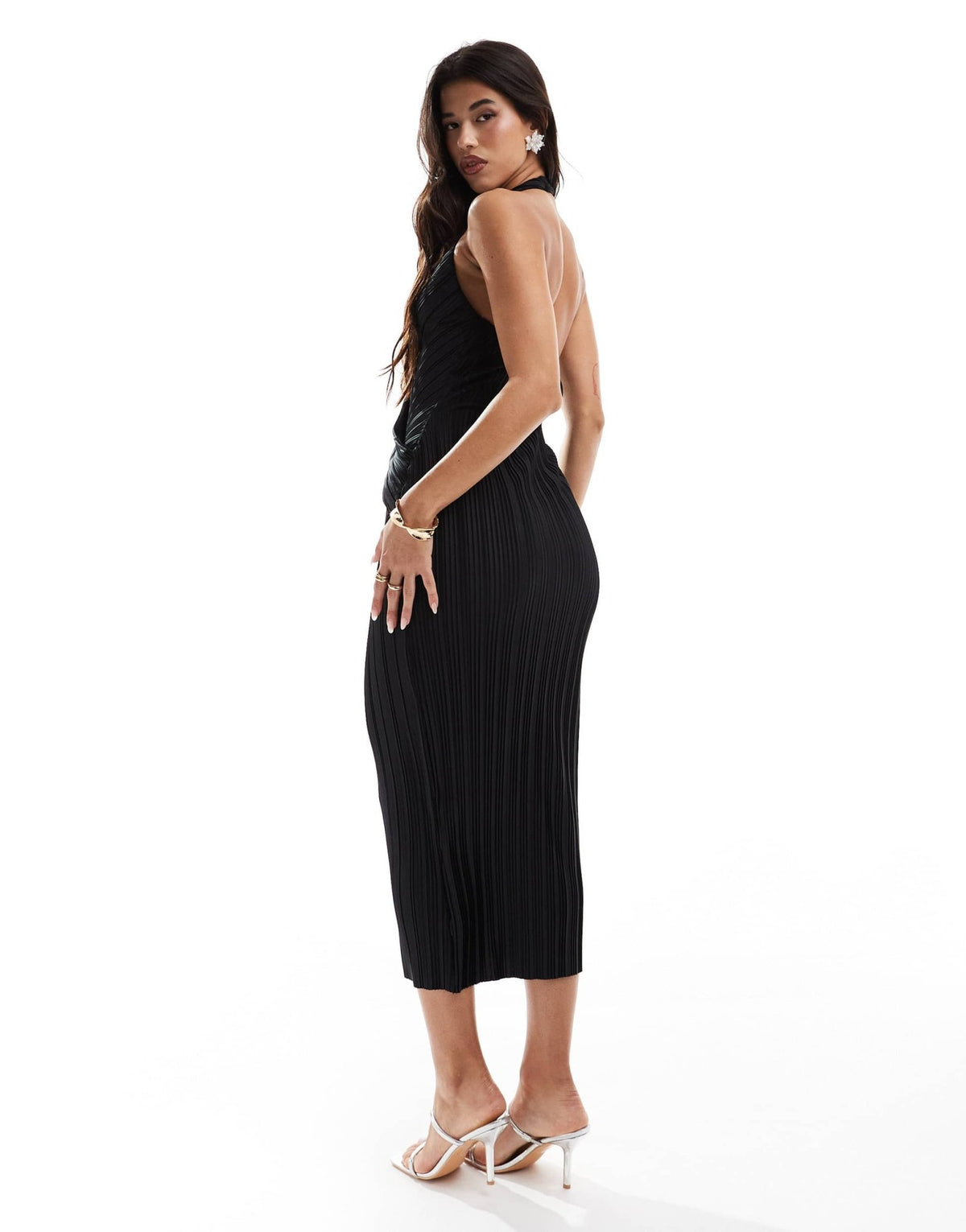 ASOS DESIGN plisse wrap around neckline midi dress in black - ASOS Sample Sale