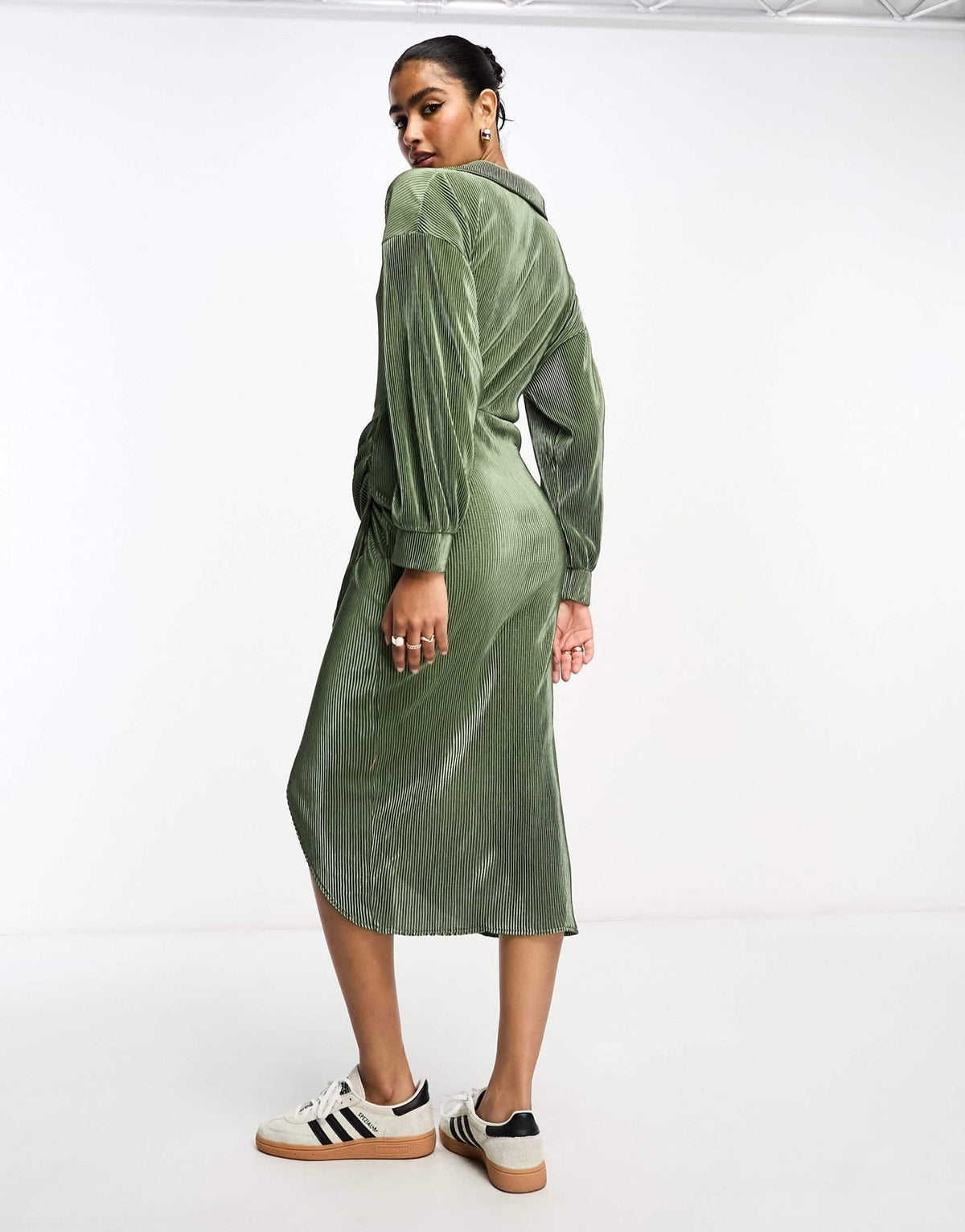 ASOS DESIGN plisse wrap collared midi dress in khaki - ASOS Sample Sale