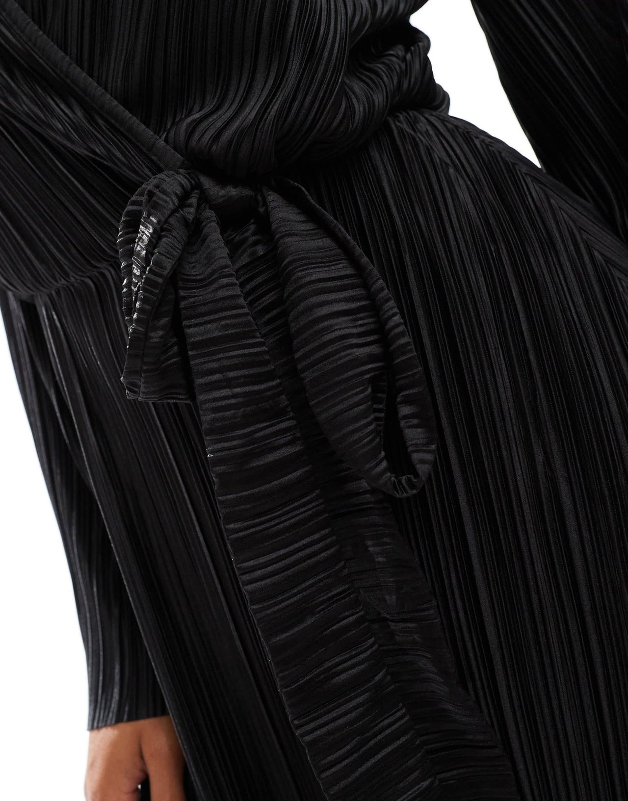 ASOS DESIGN plisse wrap tie front mini dress with wide sleeve in black - ASOS Sample Sale