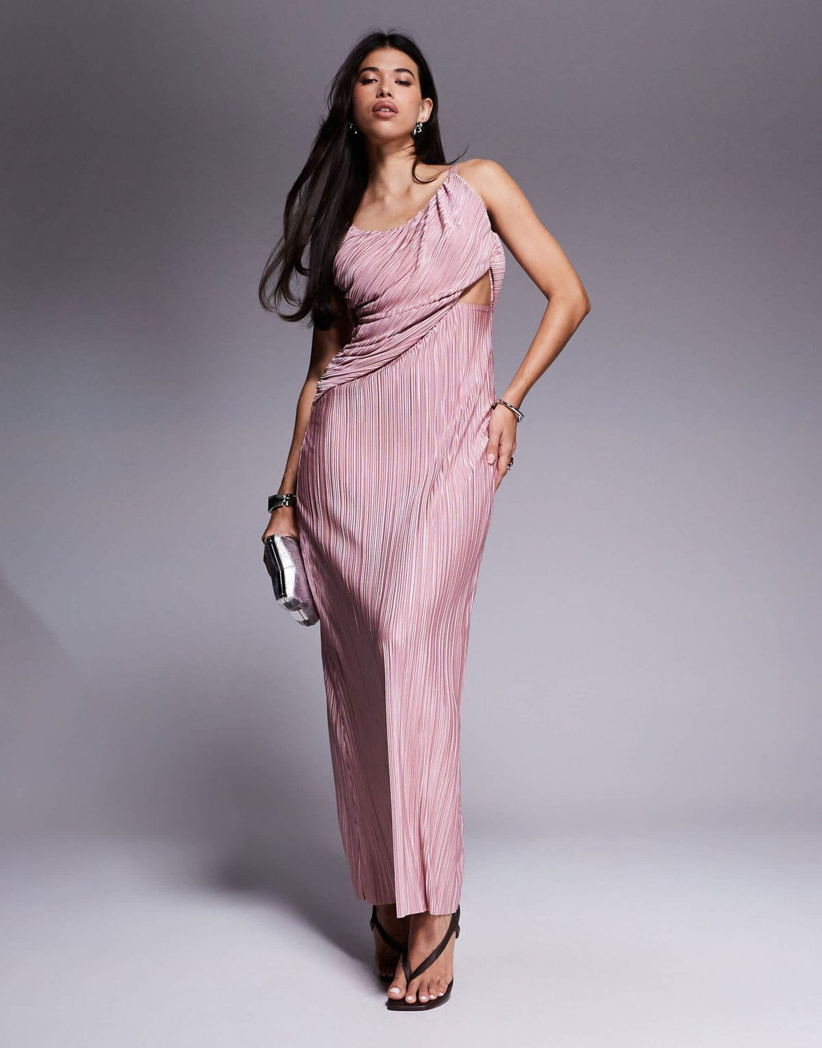 ASOS DESIGN plunge drape plisse maxi dress in blush - ASOS Sample Sale