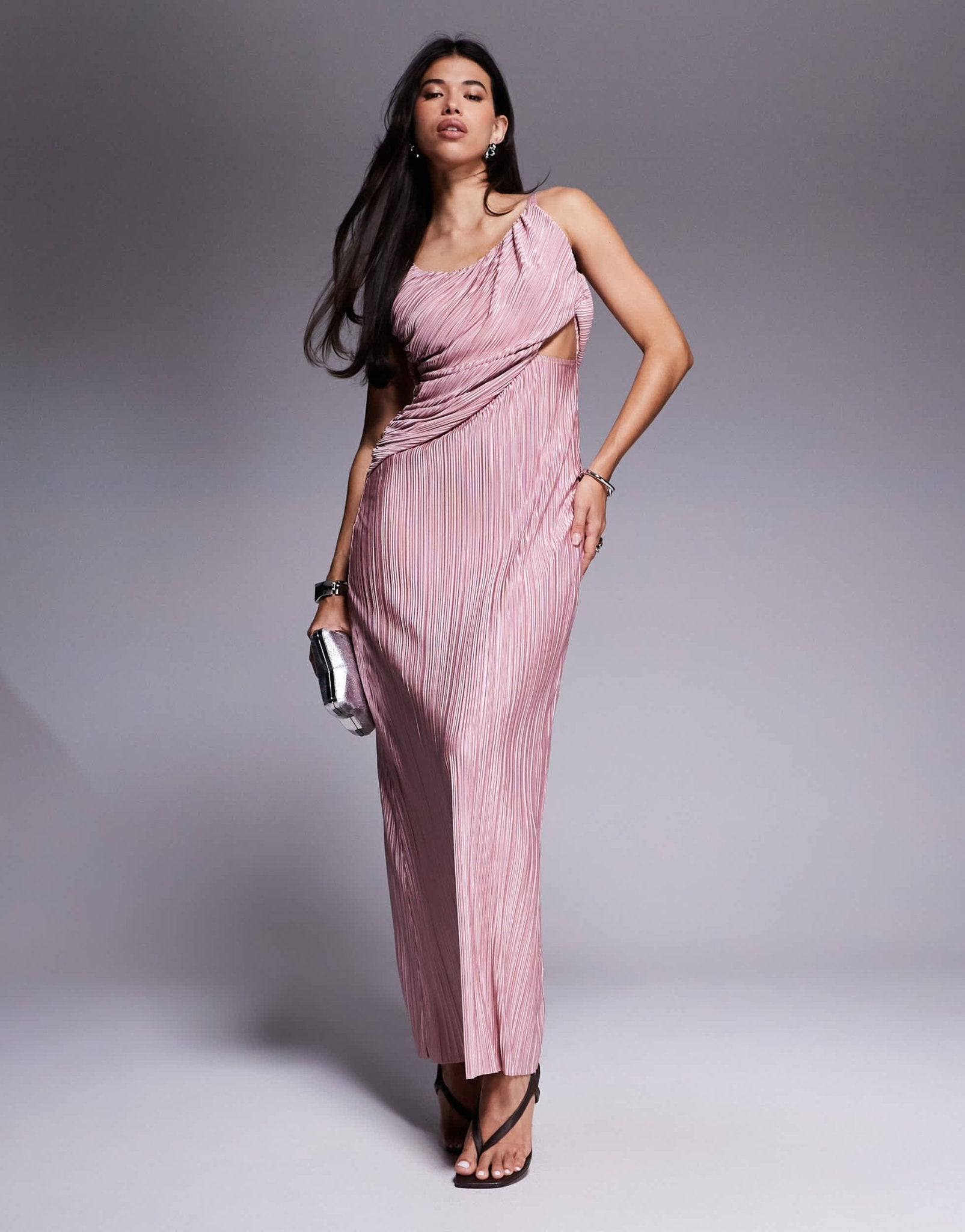 ASOS DESIGN plunge drape plisse maxi dress in blush - ASOS Sample Sale