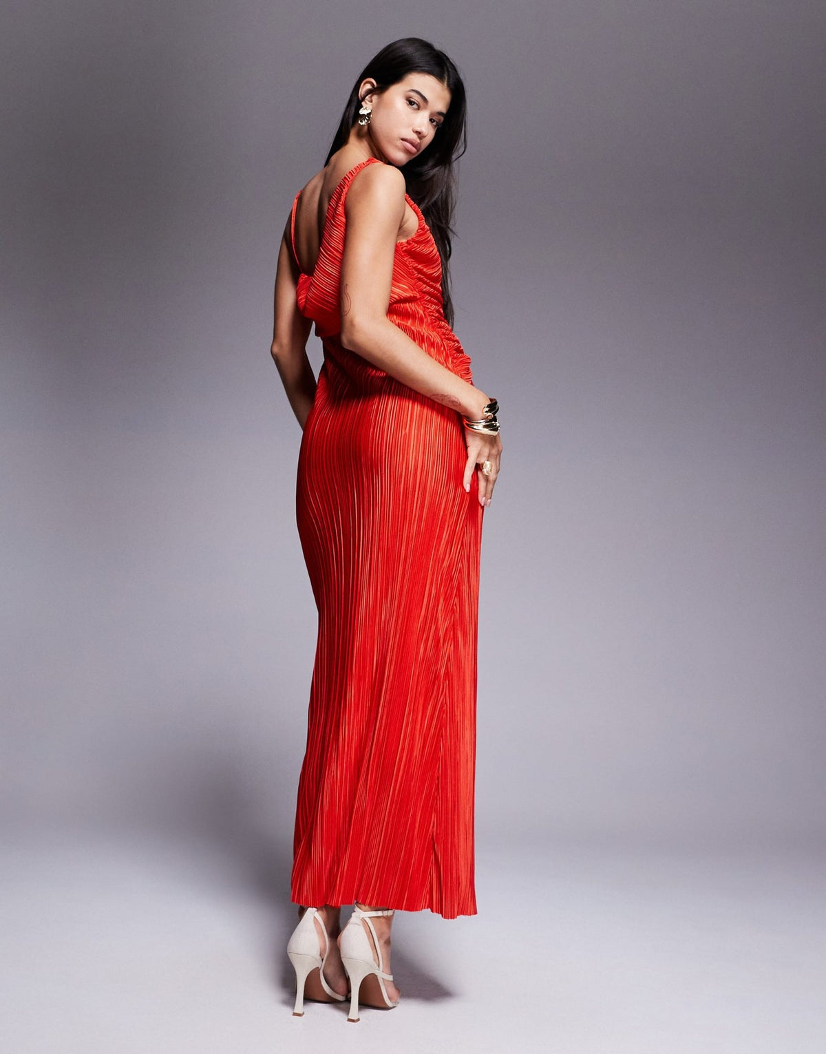 ASOS DESIGN plunge drape plisse maxi dress in orange - ASOS Sample Sale