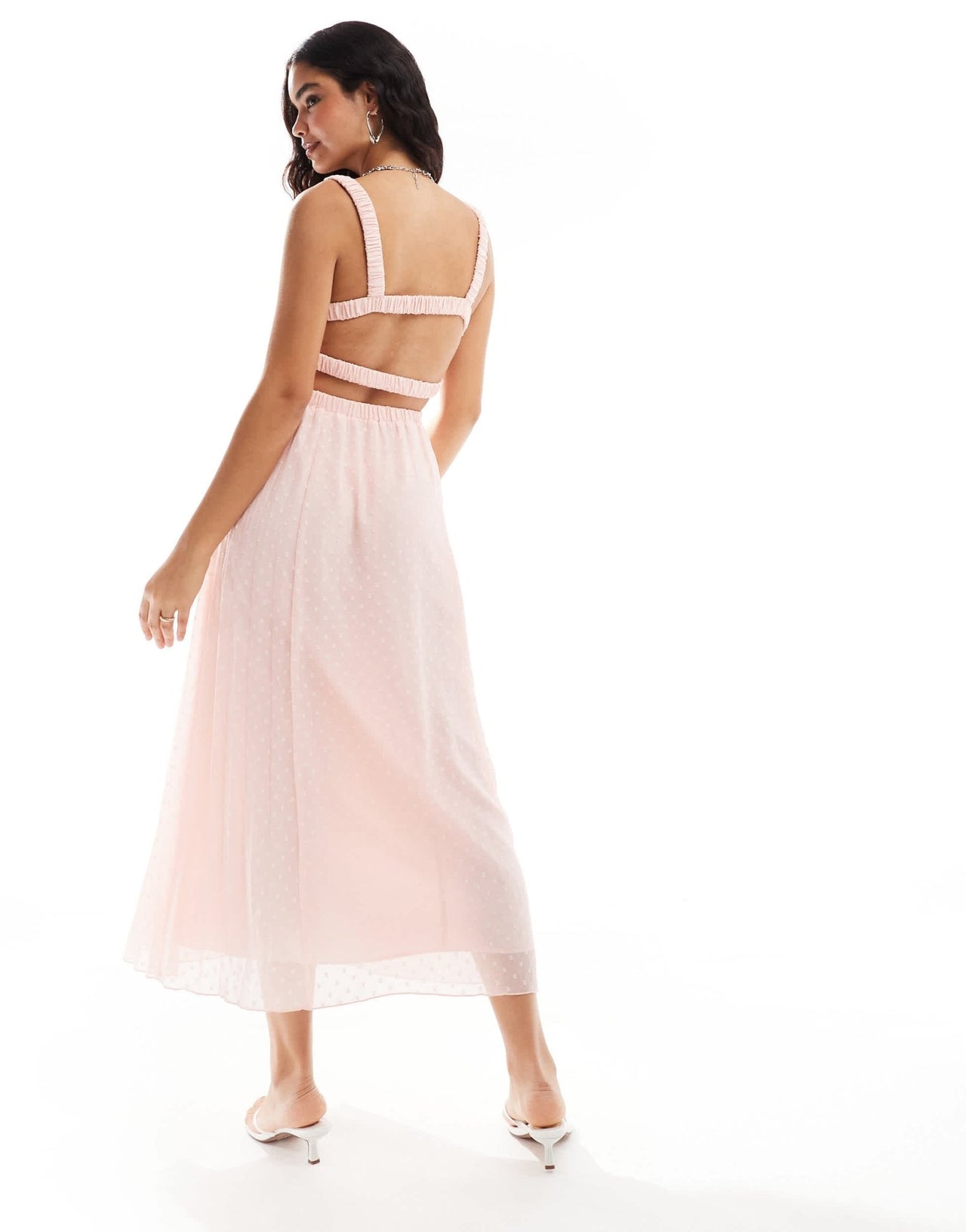 ASOS DESIGN plunge front pleated midi dress with waist belt in pastel pink - ASOS Sample Sale