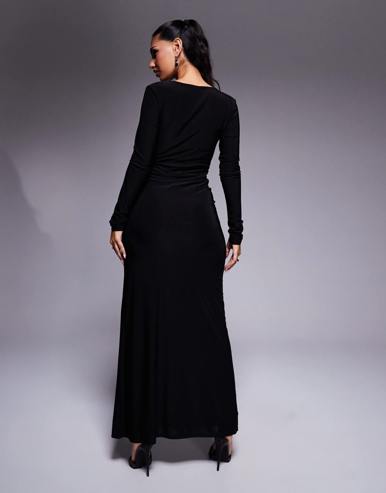 ASOS DESIGN plunge long sleeve maxi dress with corsage trim in black - ASOS Sample Sale