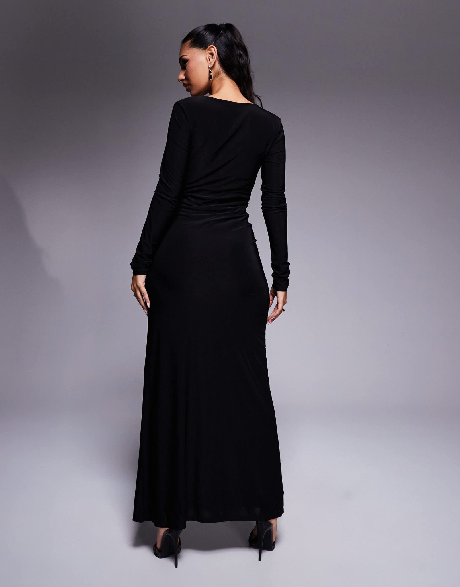 ASOS DESIGN plunge long sleeve maxi dress with corsage trim in black - ASOS Sample Sale