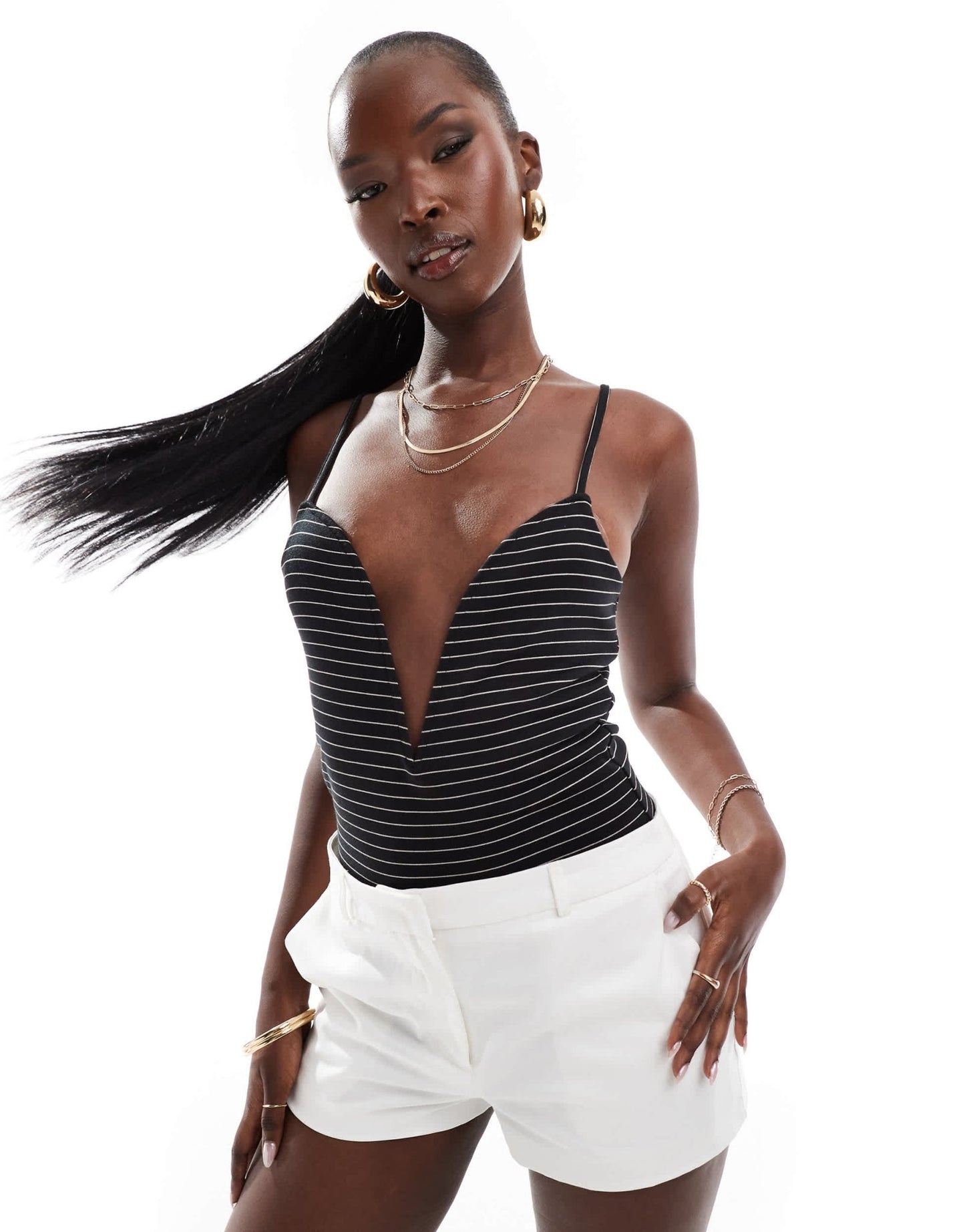 ASOS DESIGN plunge v bar bodysuit in stripe - ASOS Sample Sale