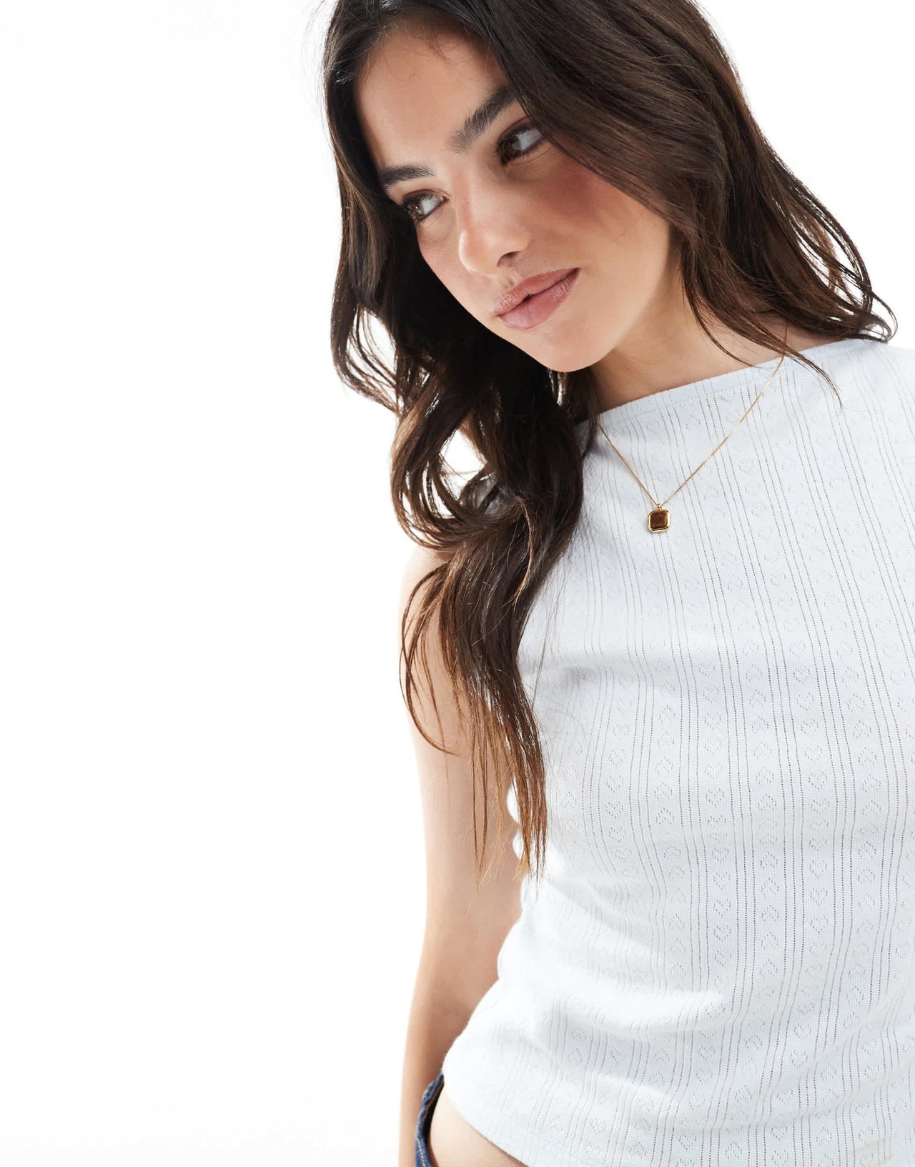 ASOS DESIGN pointelle slash neck top with low back in baby blue - ASOS Sample Sale