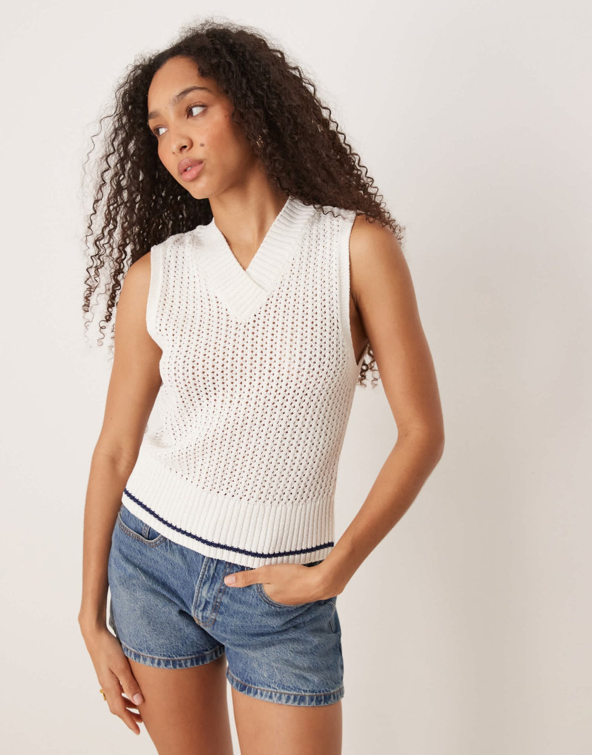 ASOS DESIGN pointelle stitch v neck knitted tank with tipping - ASOS Sample Sale