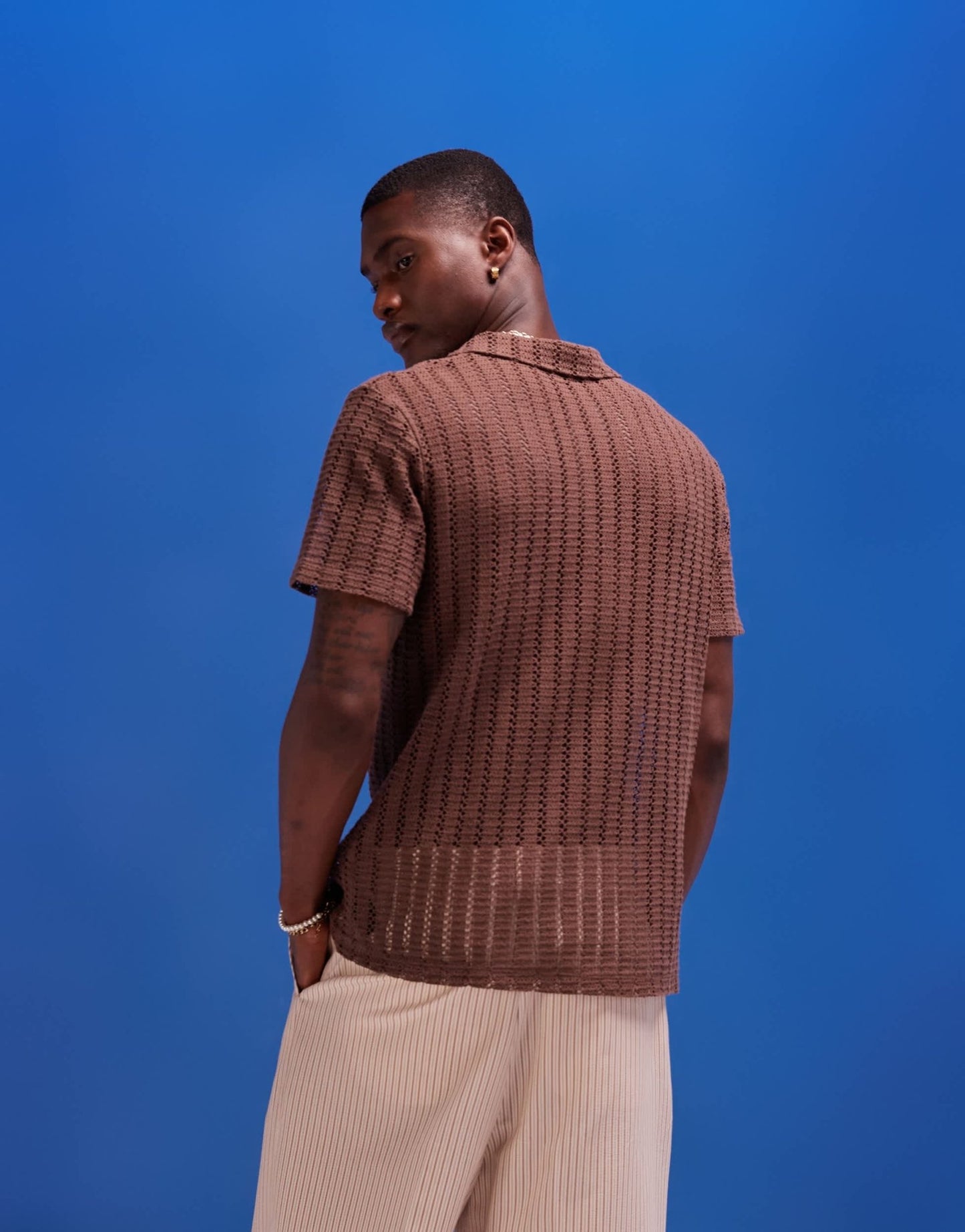 ASOS DESIGN polo in brown crochet fabric - ASOS Sample Sale
