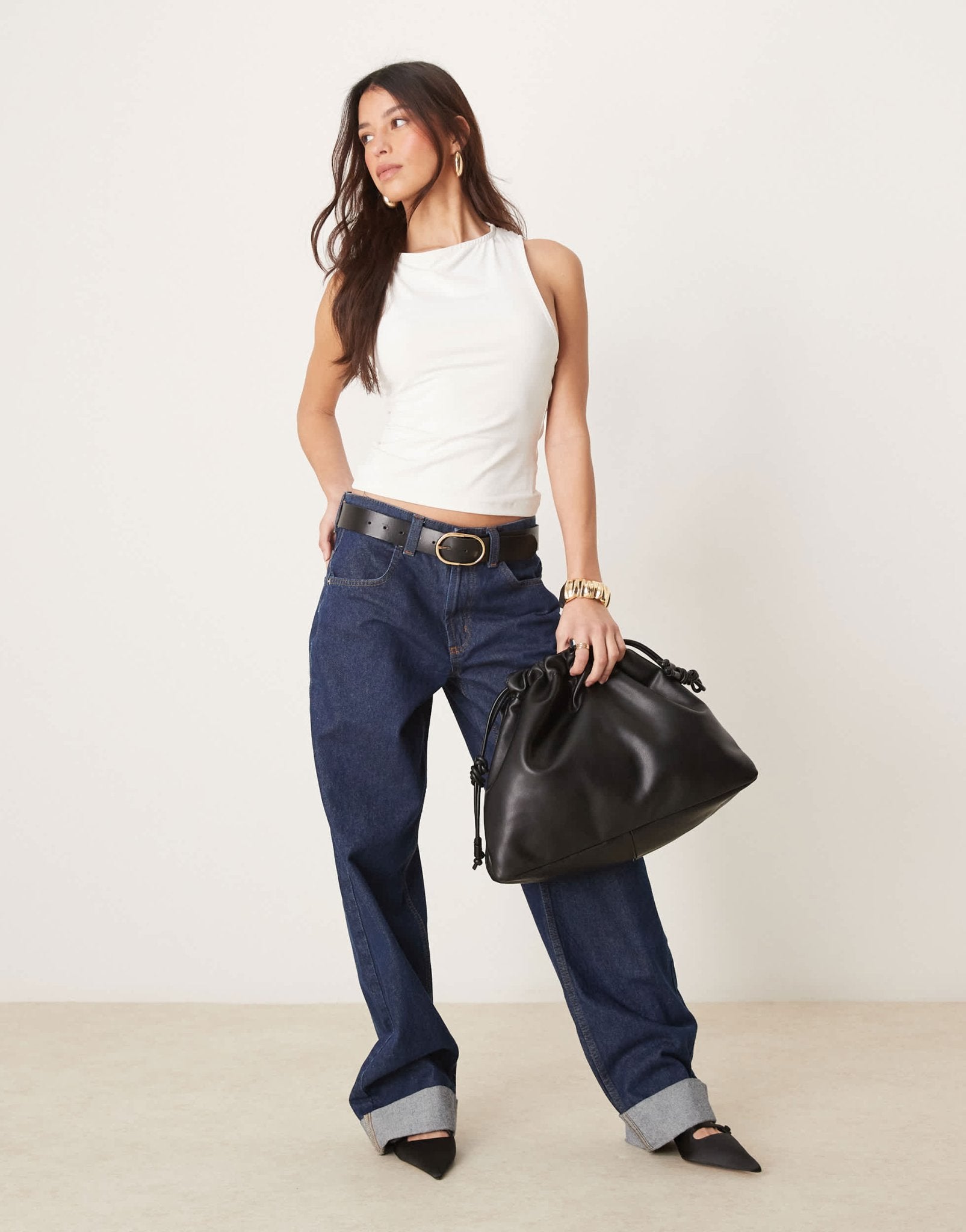 ASOS DESIGN polyamide slash neck top with back drape detail in ivory - ASOS Sample Sale