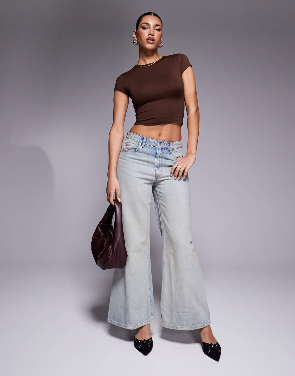 ASOS DESIGN polyamide slinky short sleeve top in chocolate - ASOS Sample Sale