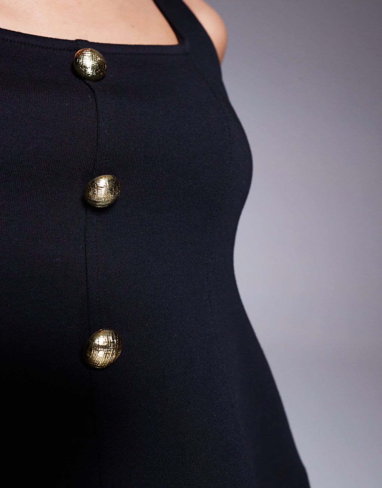 ASOS DESIGN ponte cinch waist square neck button down top in black - ASOS Sample Sale