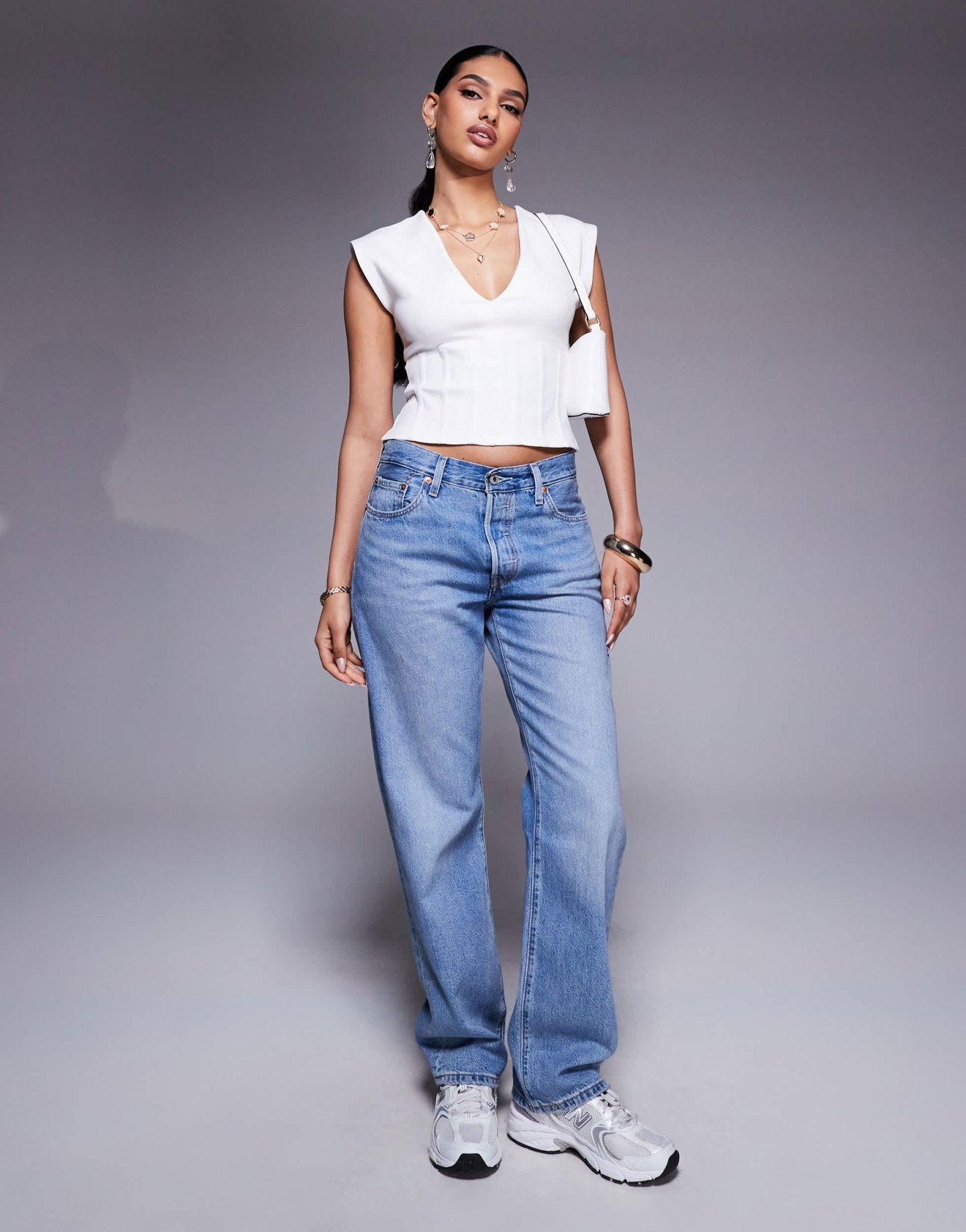 ASOS DESIGN ponte cinched pleat waist plunge neckline top in ivory - ASOS Sample Sale