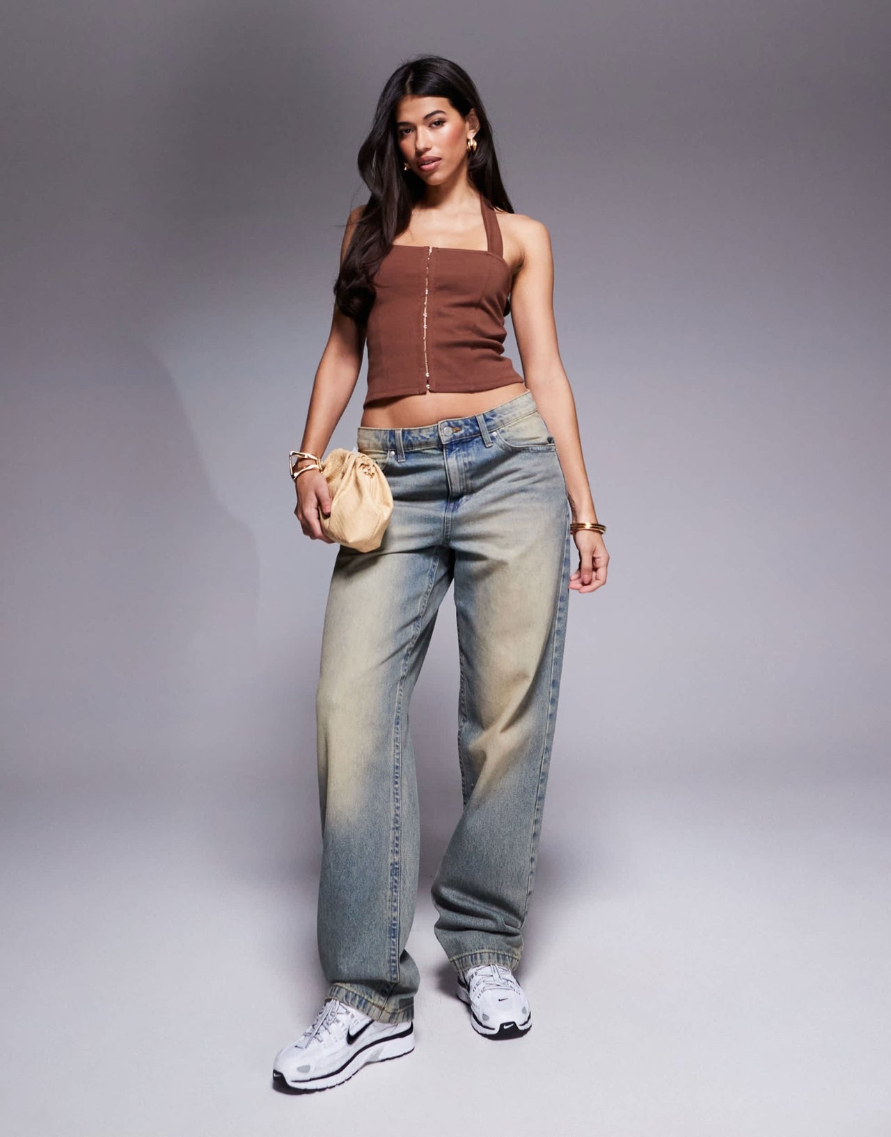 ASOS DESIGN ponte structured halter top with hook and eye in chocolate - ASOS Sample Sale
