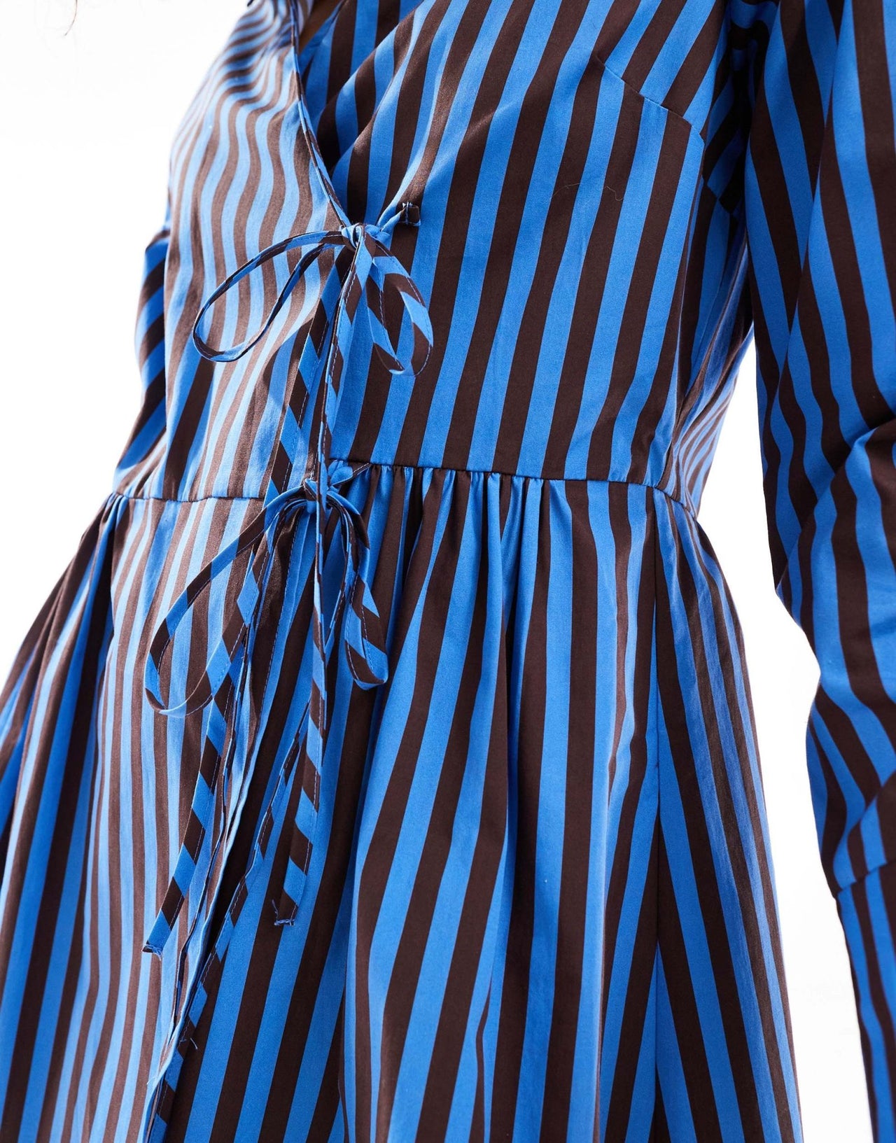 ASOS DESIGN poplin asym tie detail mini shirt dress in black in blue stripe - ASOS Sample Sale