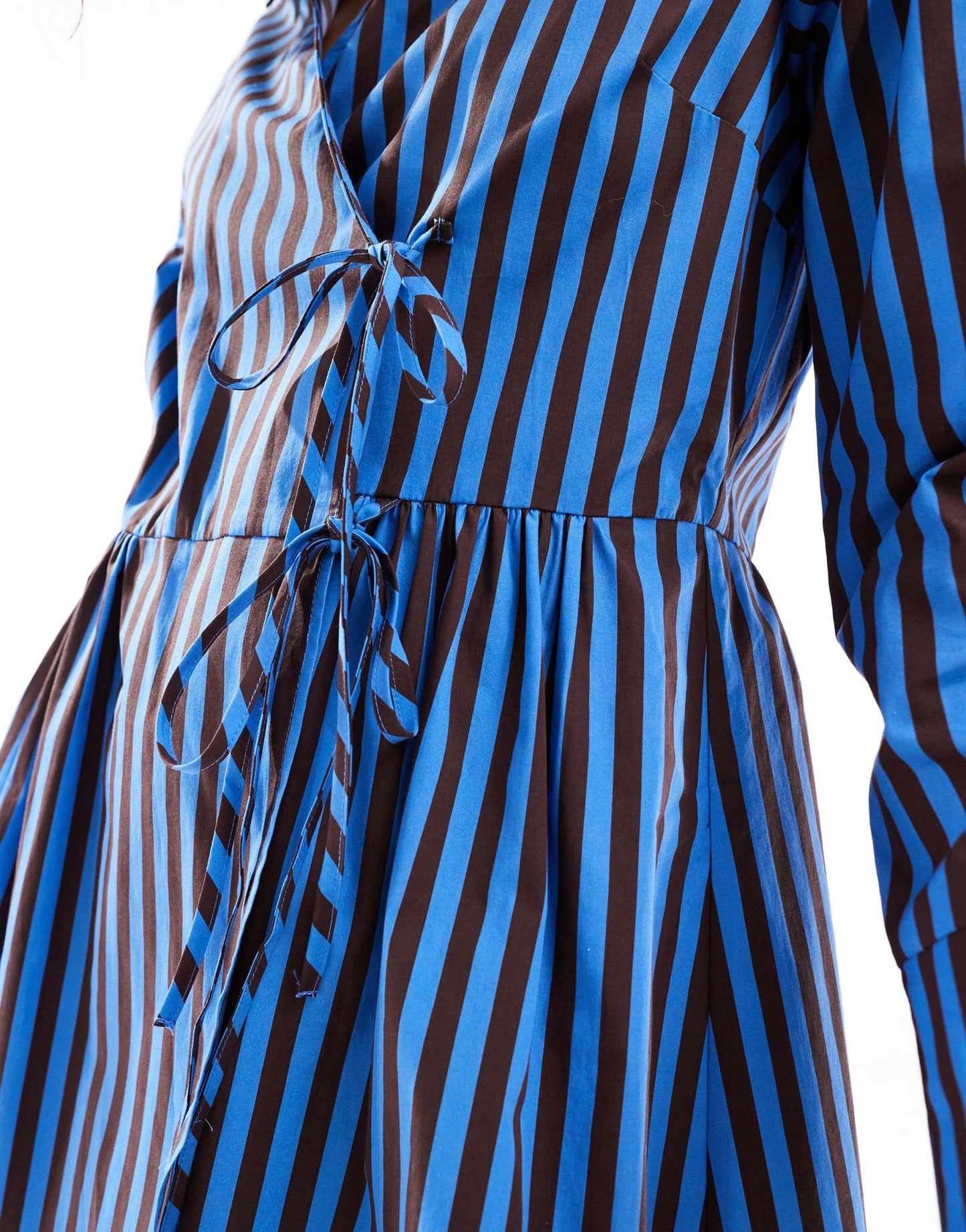 ASOS DESIGN poplin asym tie detail mini shirt dress in black in blue stripe - ASOS Sample Sale