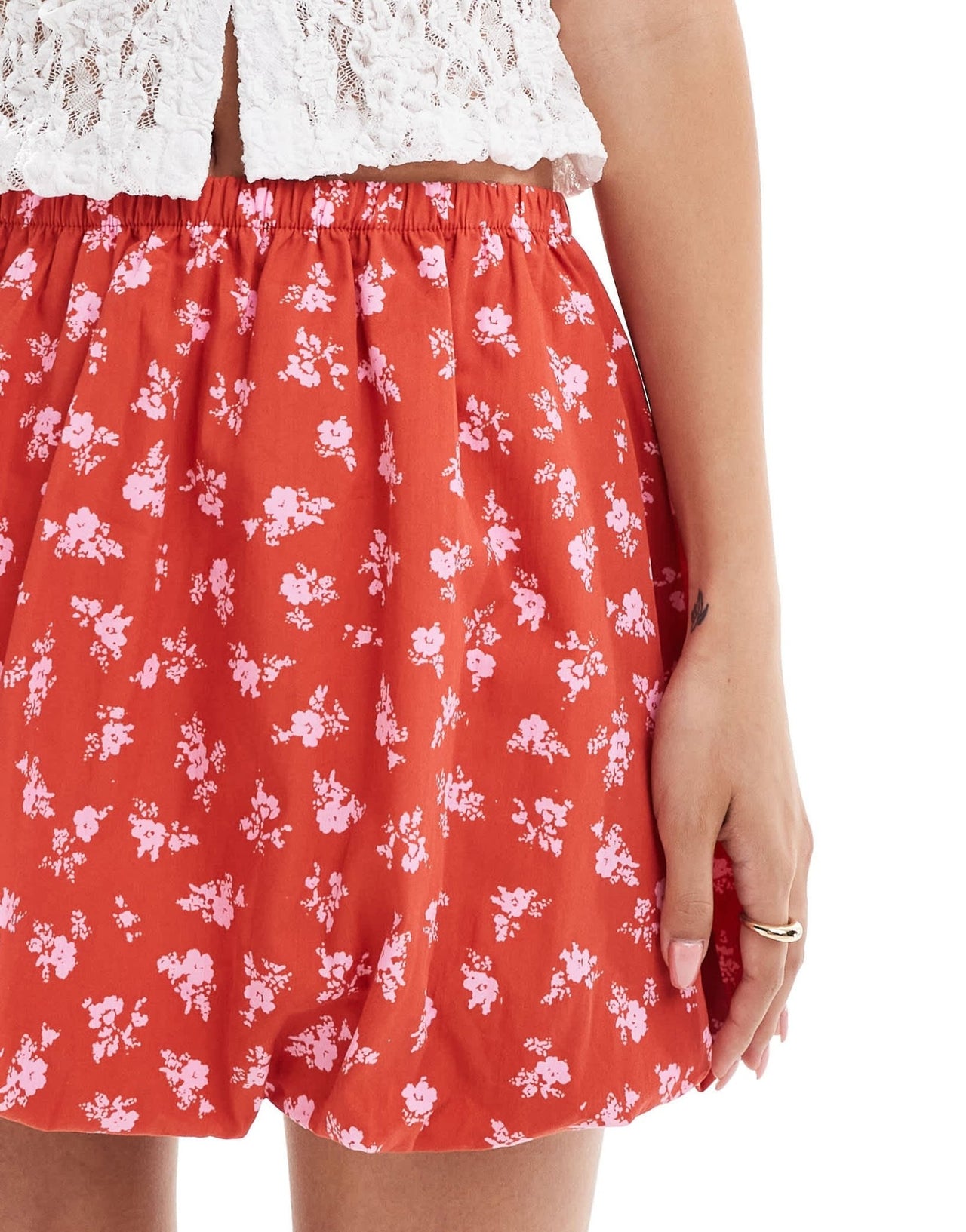 ASOS DESIGN poplin bubble hem mini skirt in red ditsy - ASOS Sample Sale