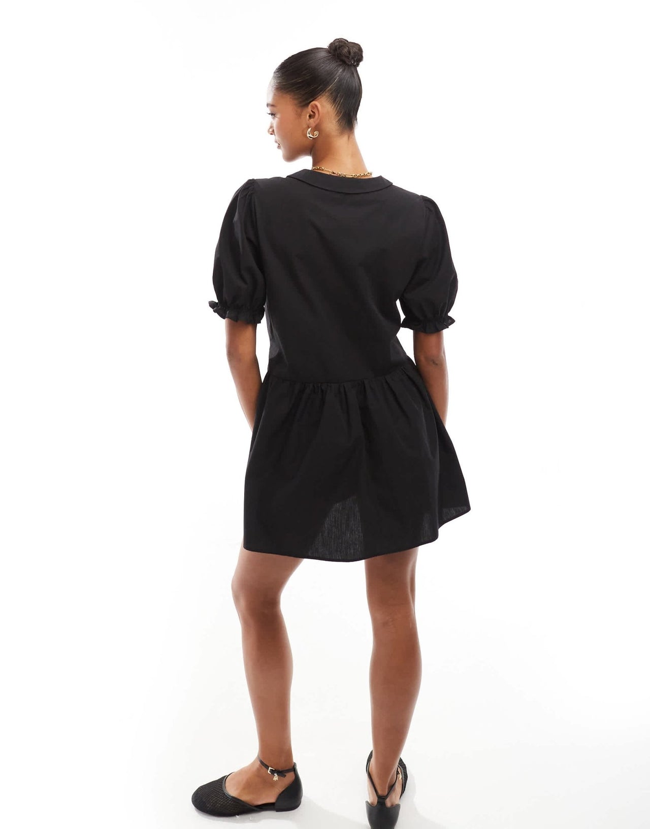 ASOS DESIGN poplin collar mini shirt dress in black - ASOS Sample Sale