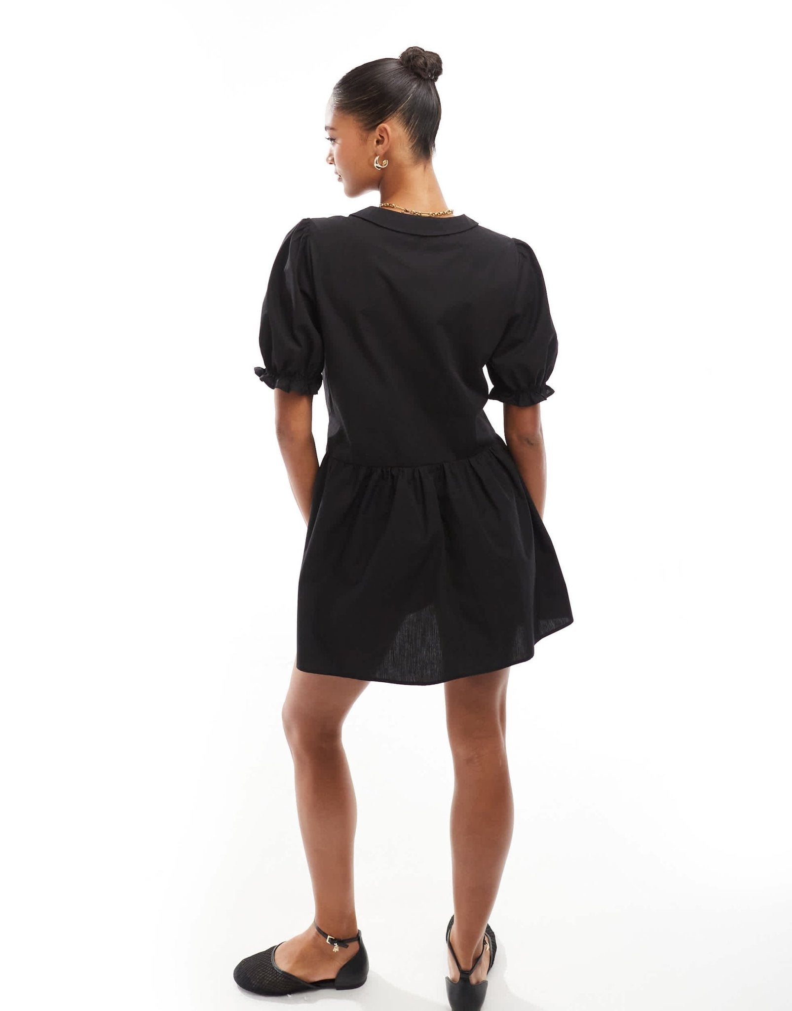 ASOS DESIGN poplin collar mini shirt dress in black - ASOS Sample Sale