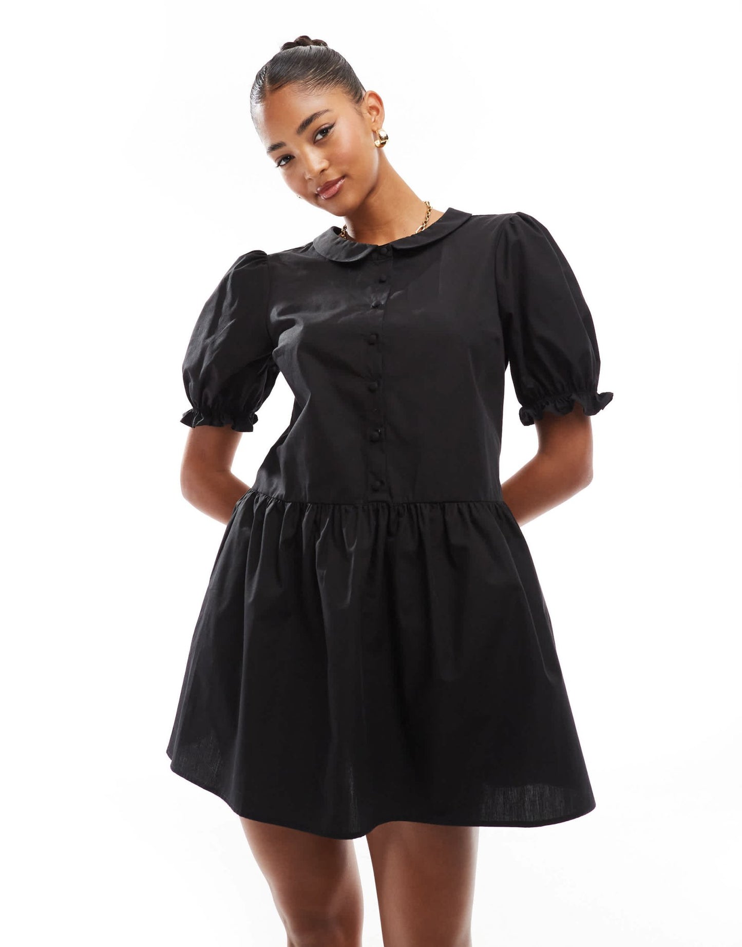 ASOS DESIGN poplin collar mini shirt dress in black - ASOS Sample Sale