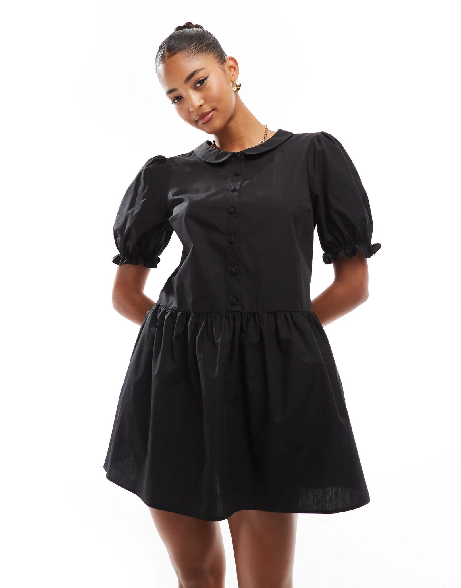 ASOS DESIGN poplin collar mini shirt dress in black - ASOS Sample Sale