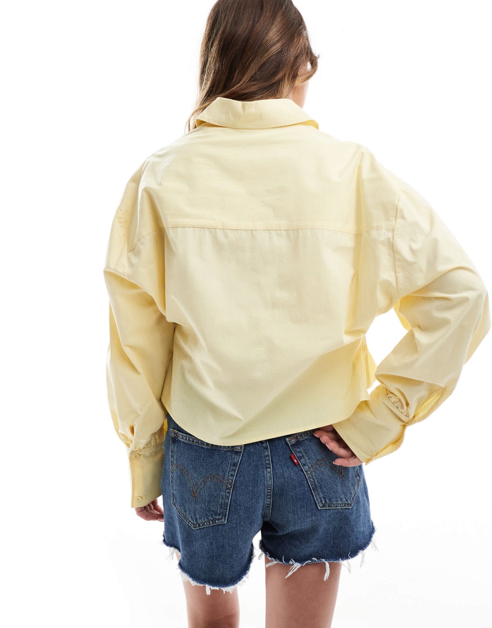 ASOS DESIGN poplin crop cinch waist shirt in buttermilk - ASOS Sample Sale