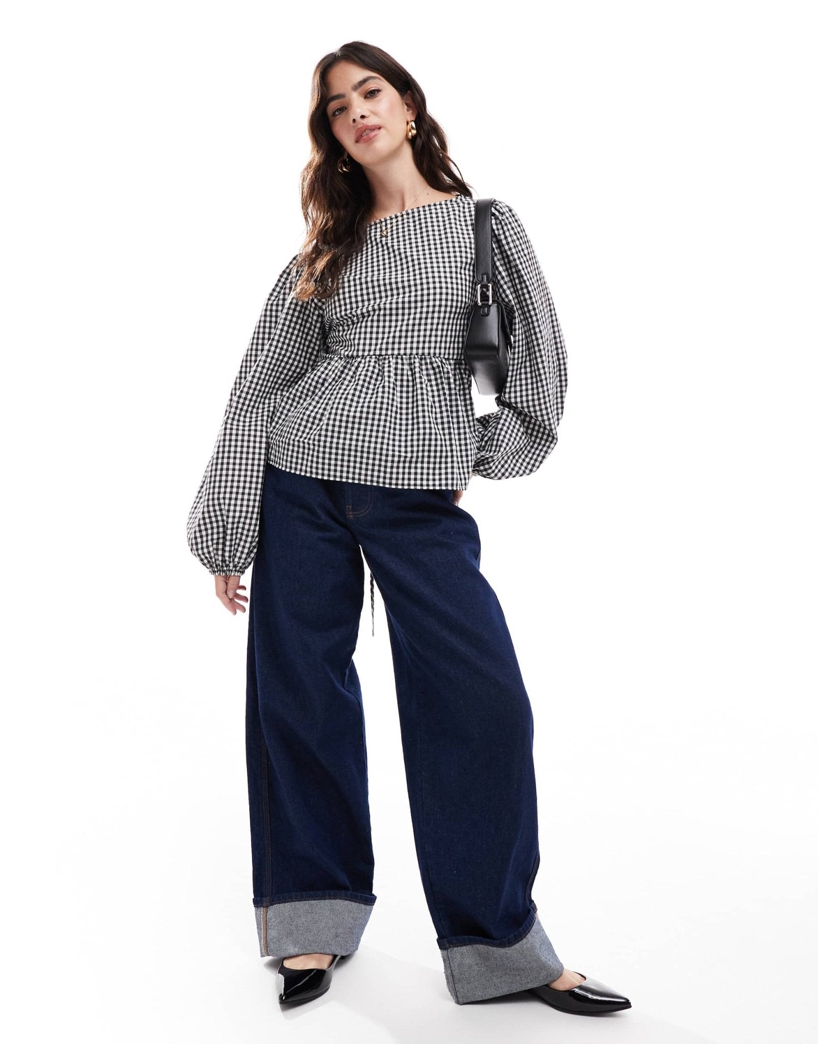 ASOS DESIGN poplin long sleeve ruched back blouse in black gingham - ASOS Sample Sale