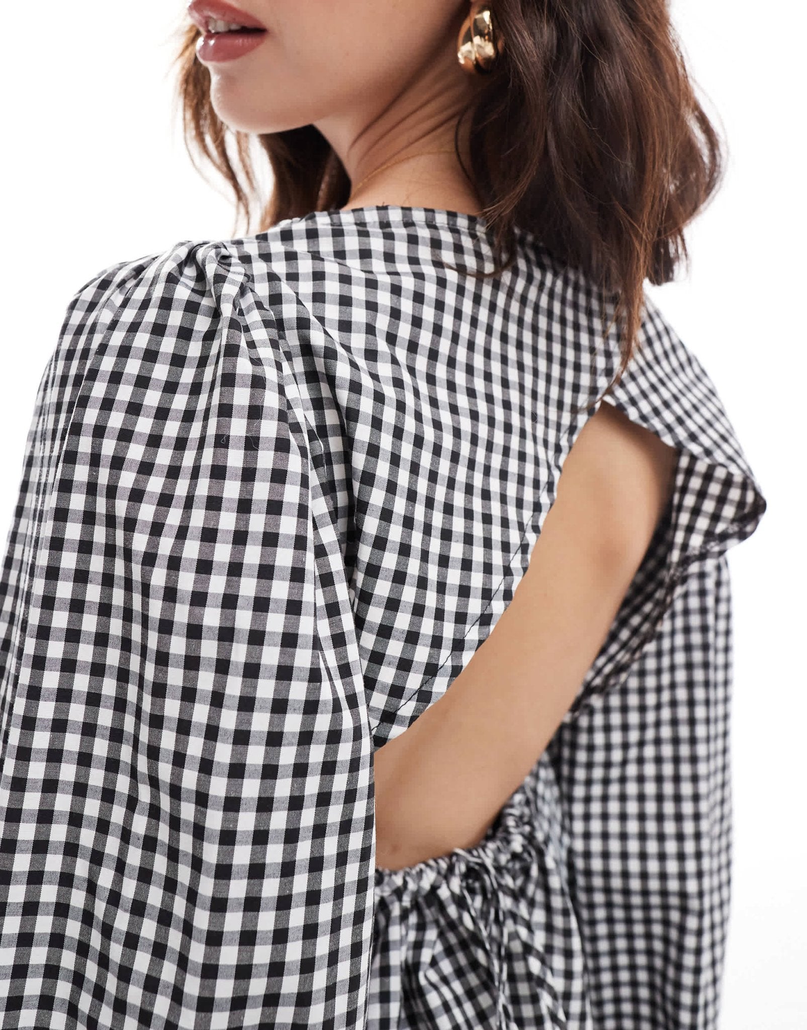 ASOS DESIGN poplin long sleeve ruched back blouse in black gingham - ASOS Sample Sale