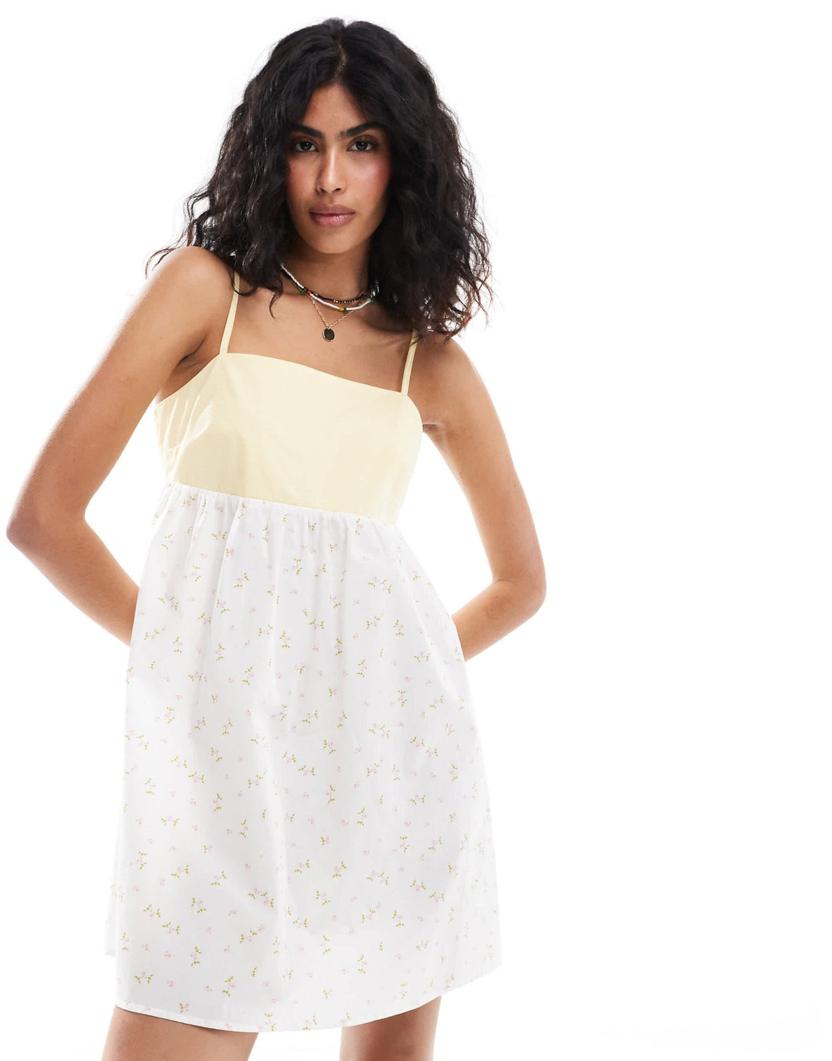 ASOS DESIGN poplin mini slip dress in contrast lemon ditsy print - ASOS Sample Sale