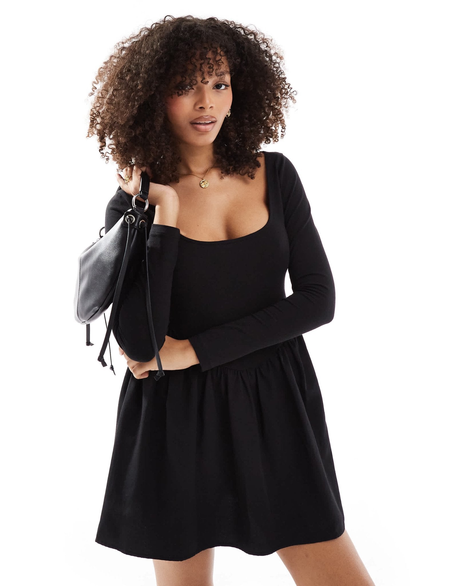 ASOS DESIGN poplin mix boat neck mini dress in black - ASOS Sample Sale