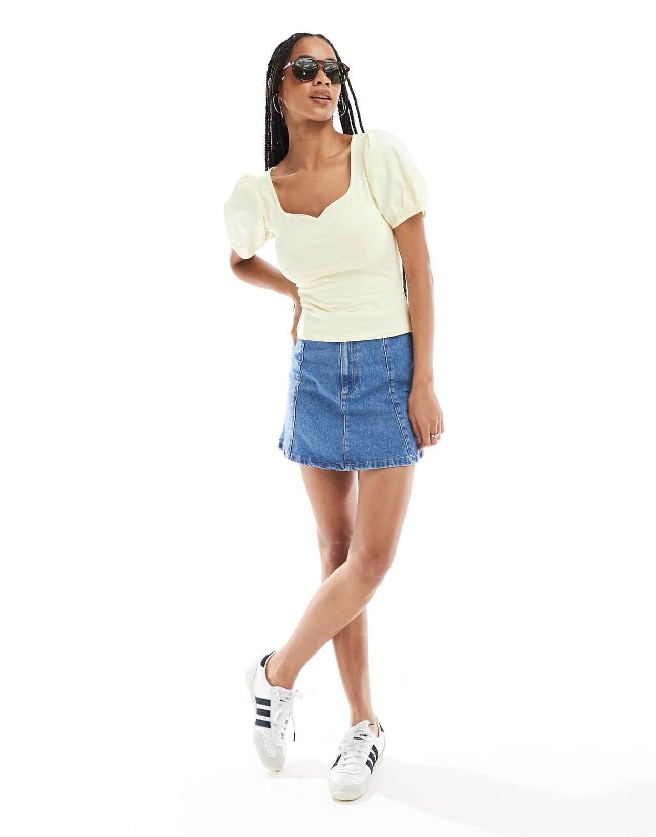 ASOS DESIGN poplin mix puff sleeve sweetheart top in buttermilk yellow - ASOS Sample Sale