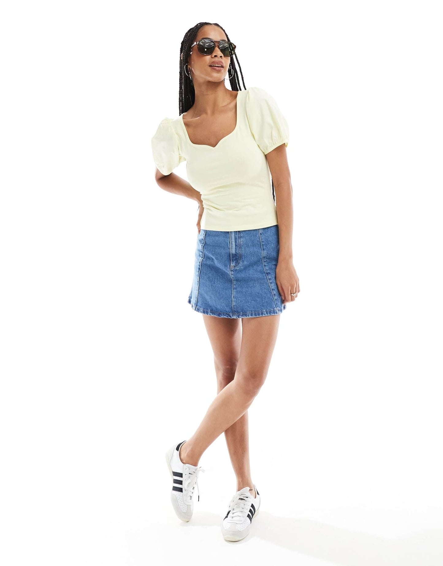 ASOS DESIGN poplin mix puff sleeve sweetheart top in buttermilk yellow - ASOS Sample Sale