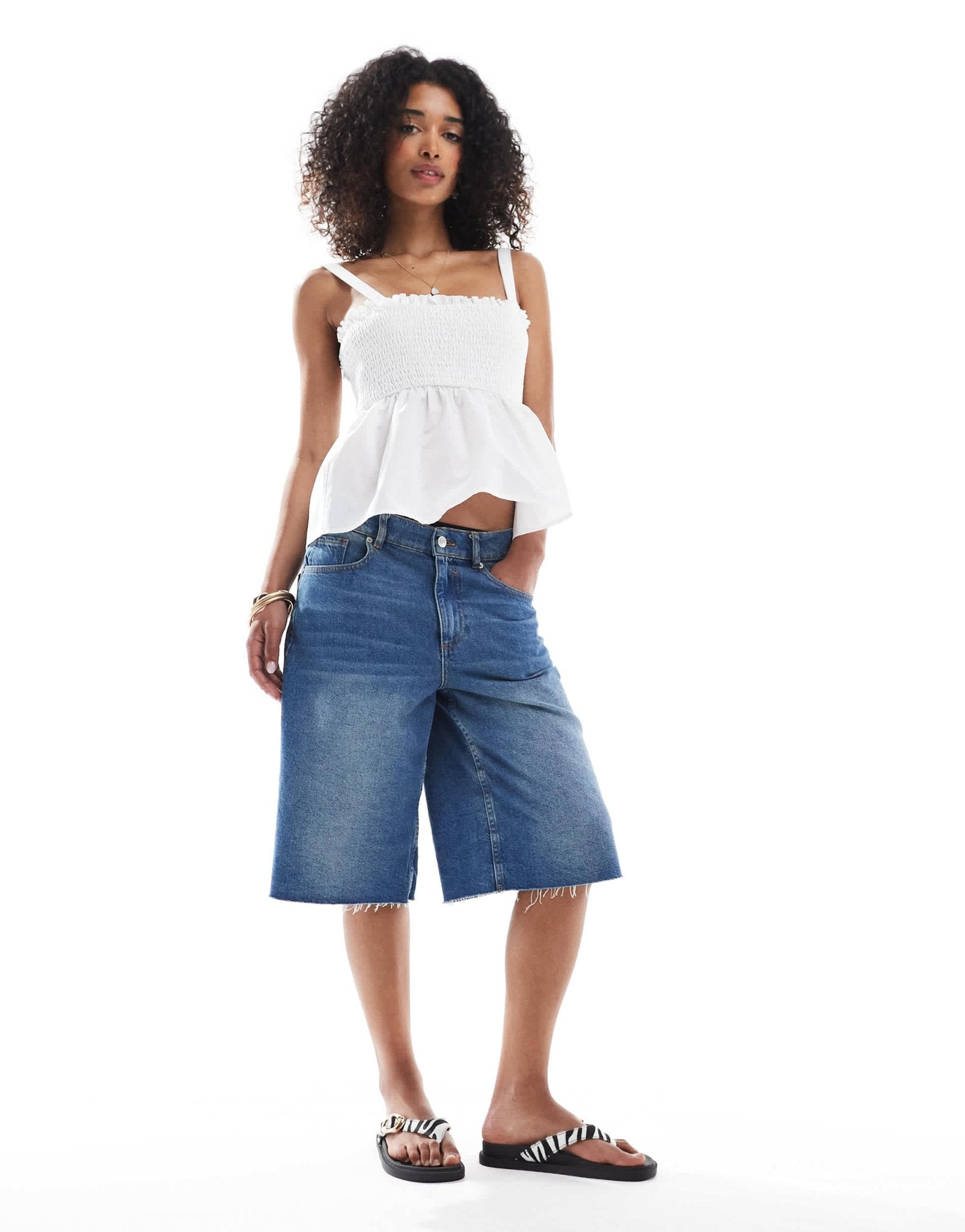 ASOS DESIGN poplin mix shirred babydoll top in ivory - ASOS Sample Sale