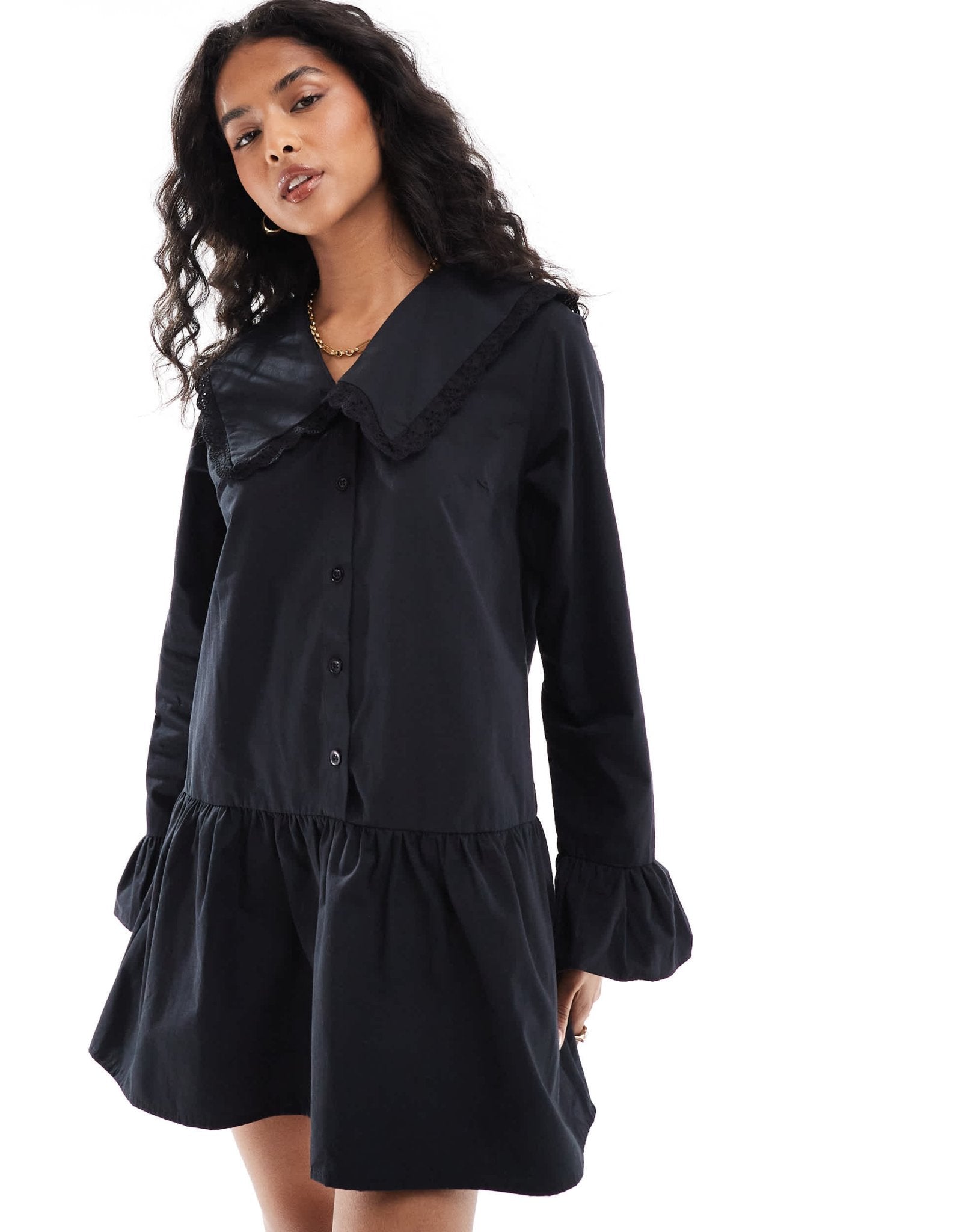ASOS DESIGN poplin oversized collar mini dress in black - ASOS Sample Sale