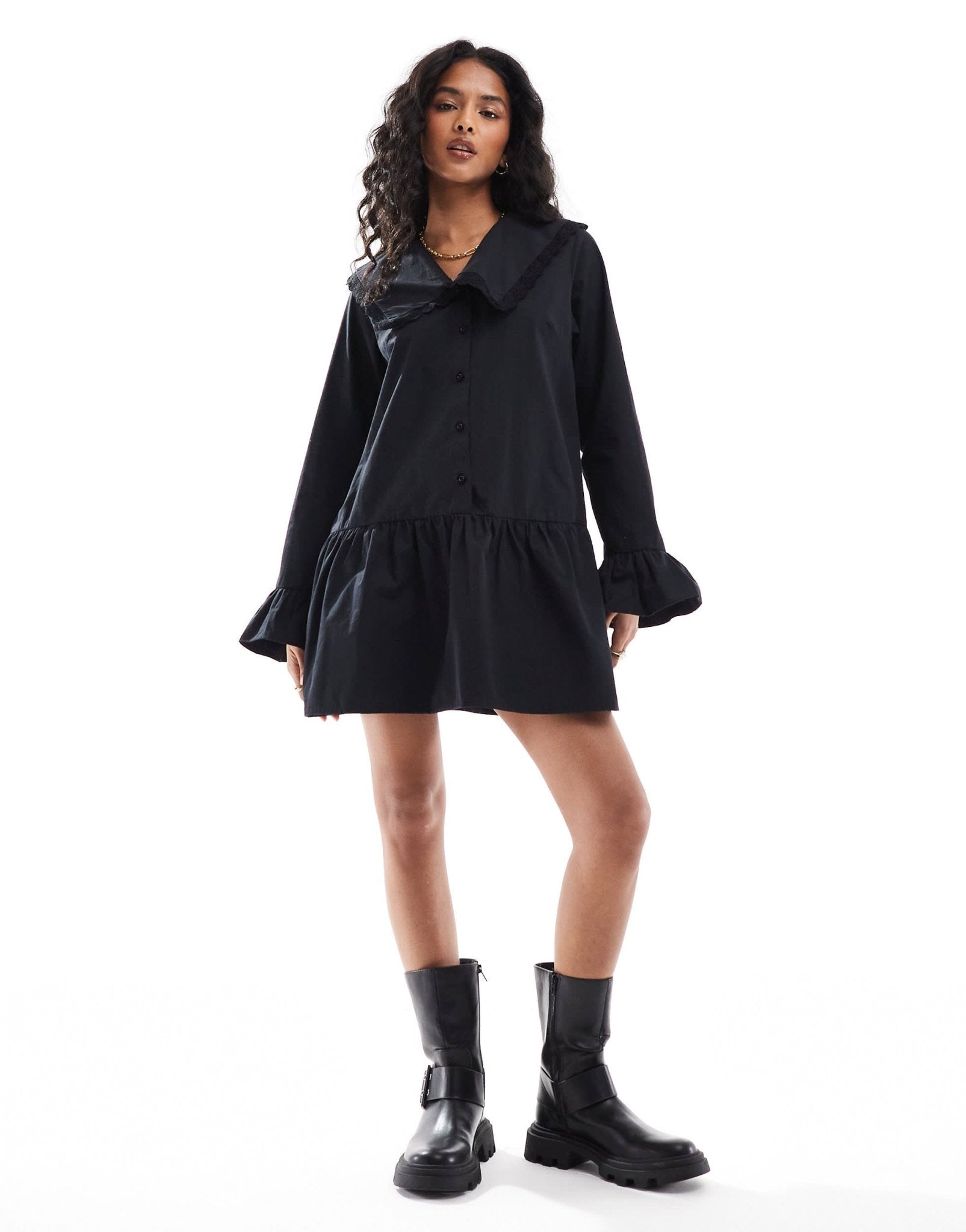 ASOS DESIGN poplin oversized collar mini dress in black - ASOS Sample Sale