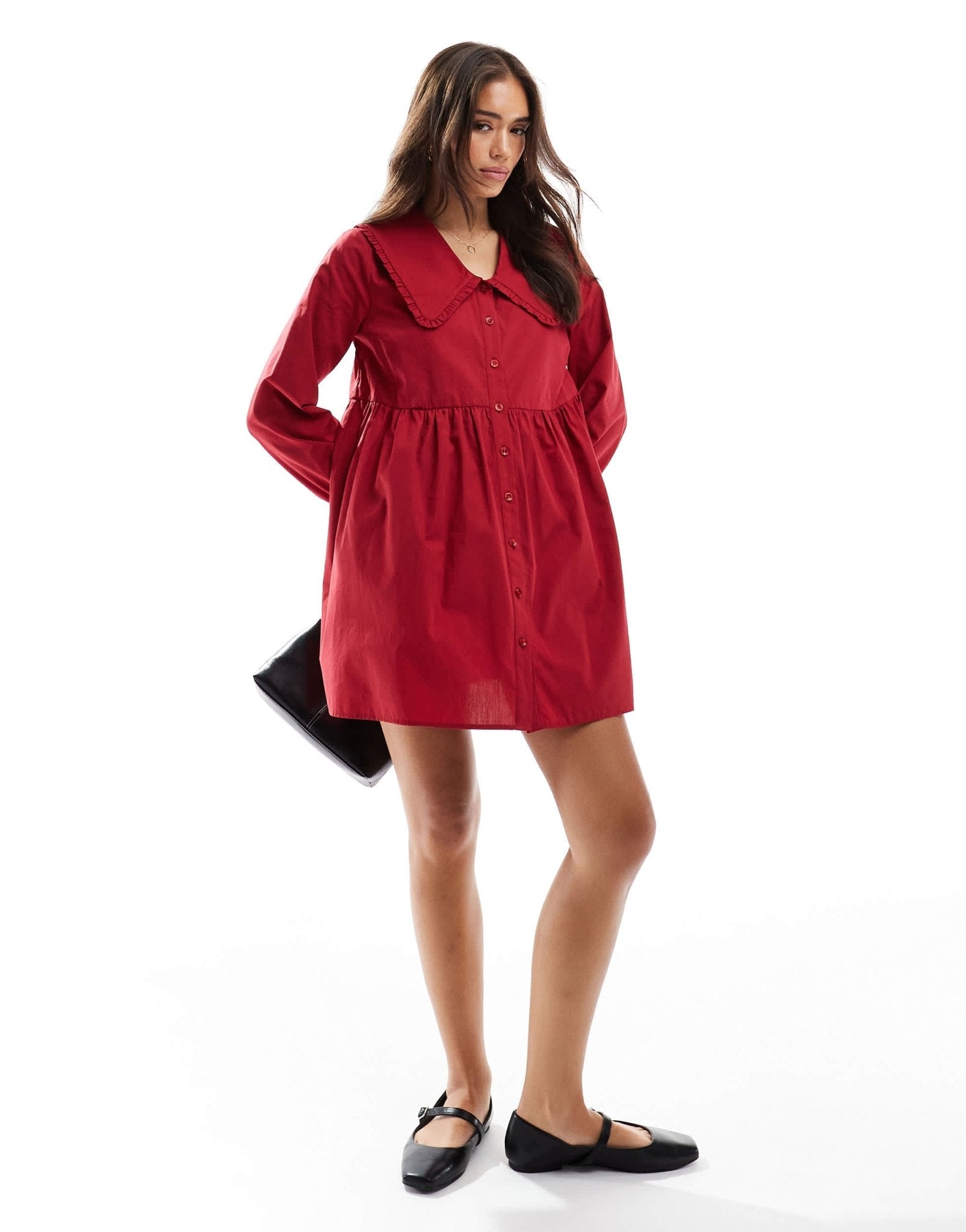 ASOS DESIGN poplin oversized smock mini dress in red - ASOS Sample Sale