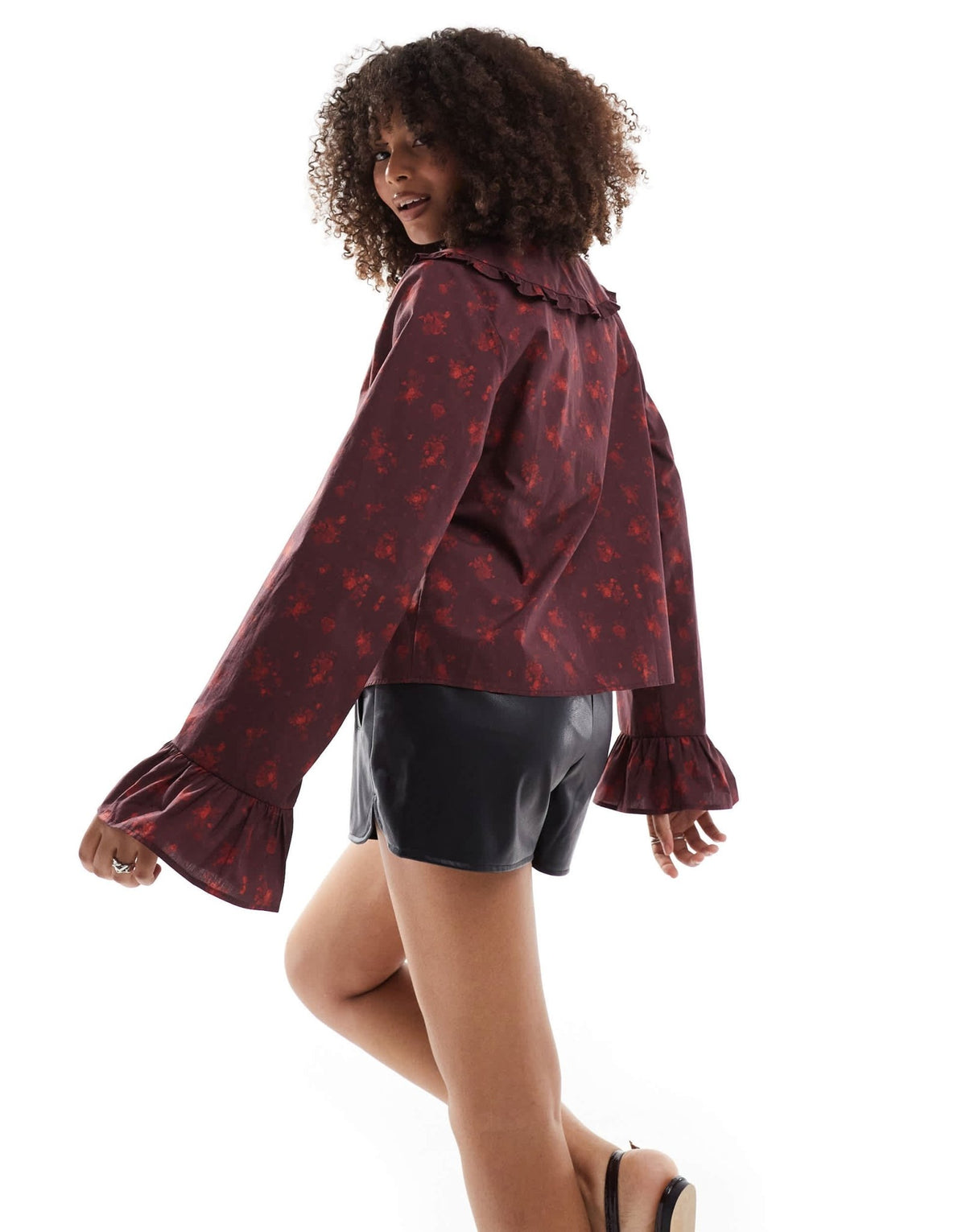 ASOS DESIGN poplin piecrust blouse in red ditsy print - ASOS Sample Sale