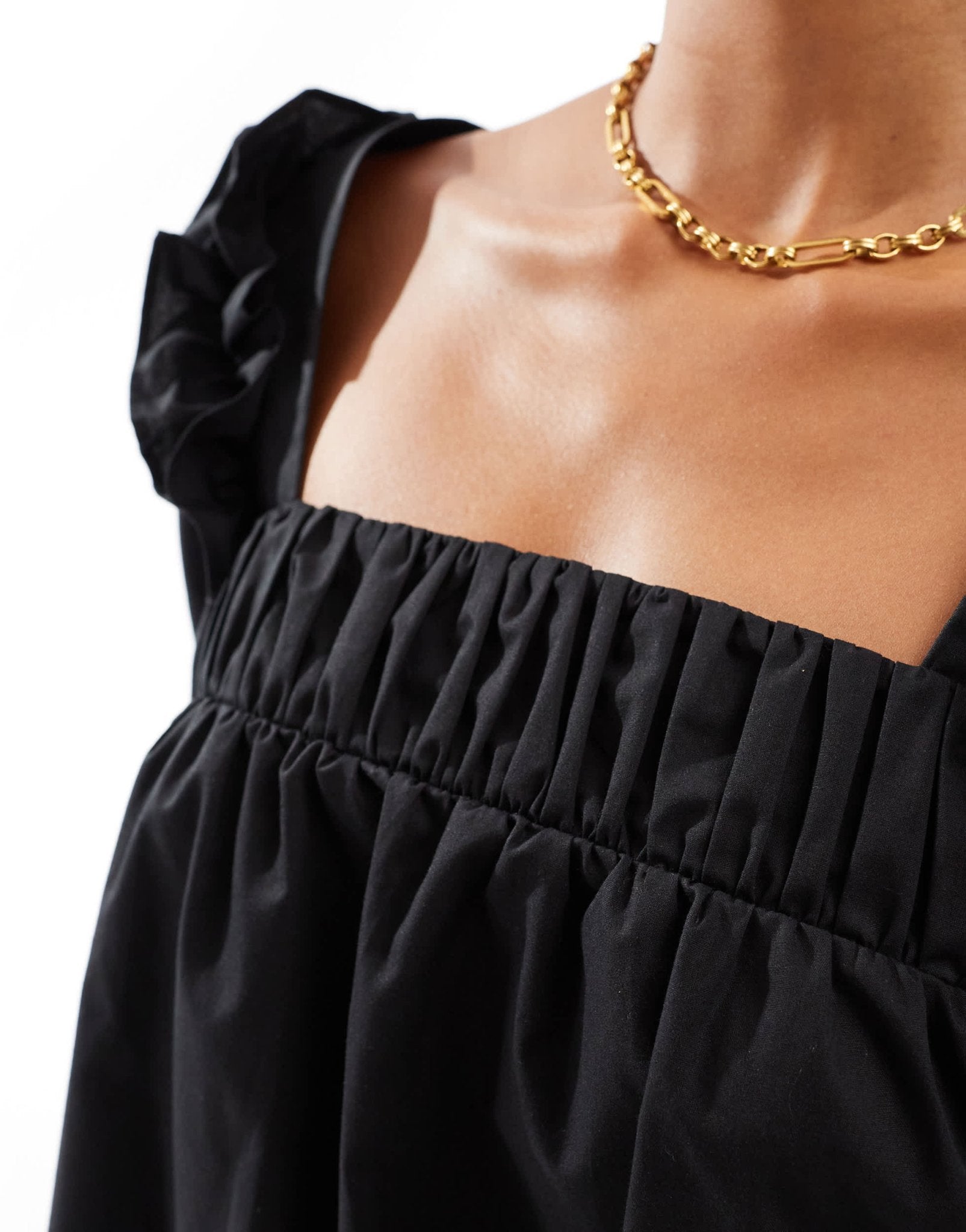 ASOS DESIGN poplin ruffle shoulder mini dress in black - ASOS Sample Sale