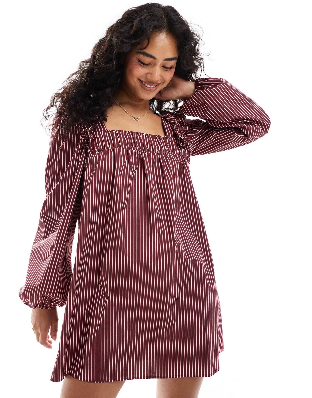 ASOS DESIGN poplin ruffle shoulder mini dress in stripe - ASOS Sample Sale