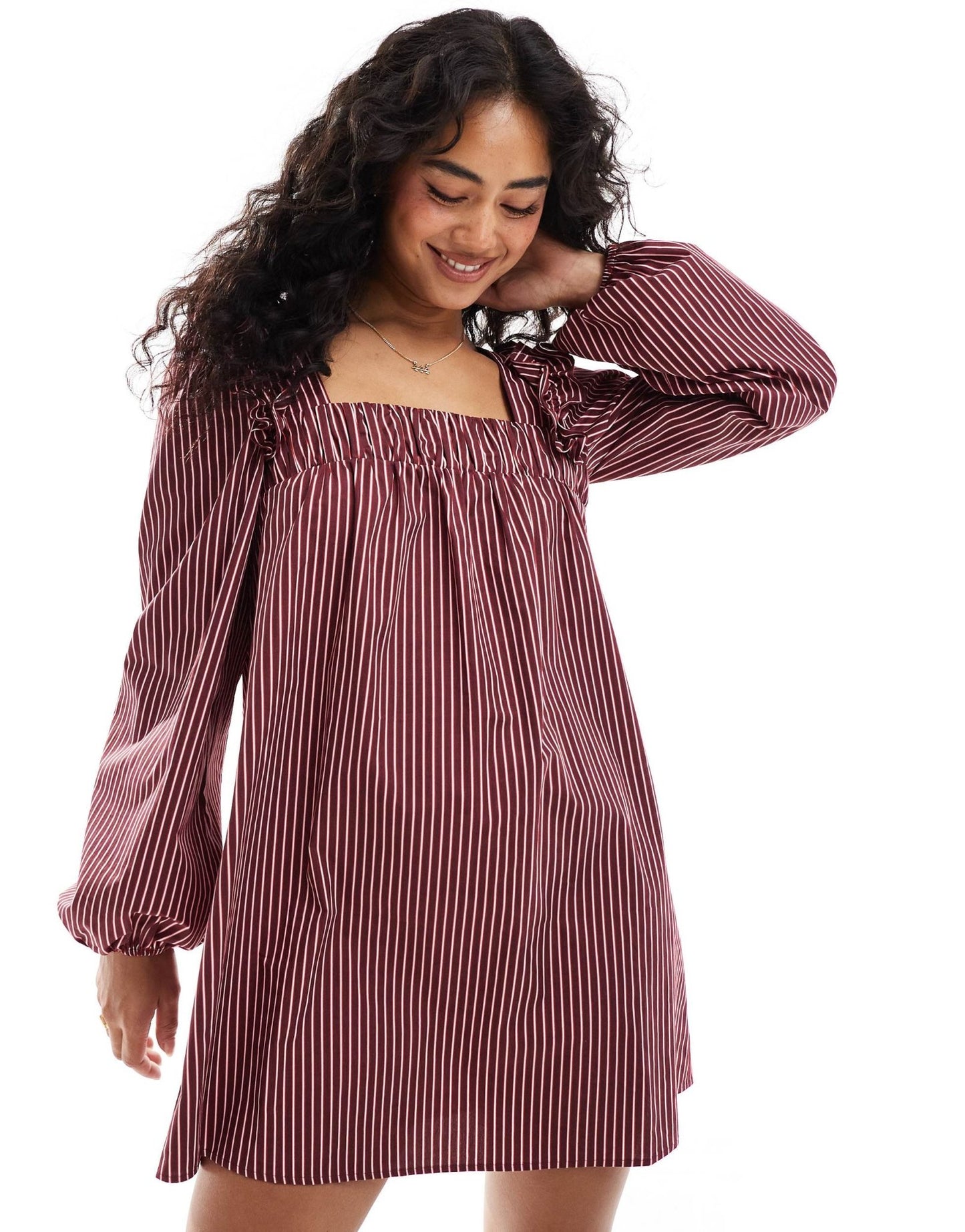 ASOS DESIGN poplin ruffle shoulder mini dress in stripe - ASOS Sample Sale